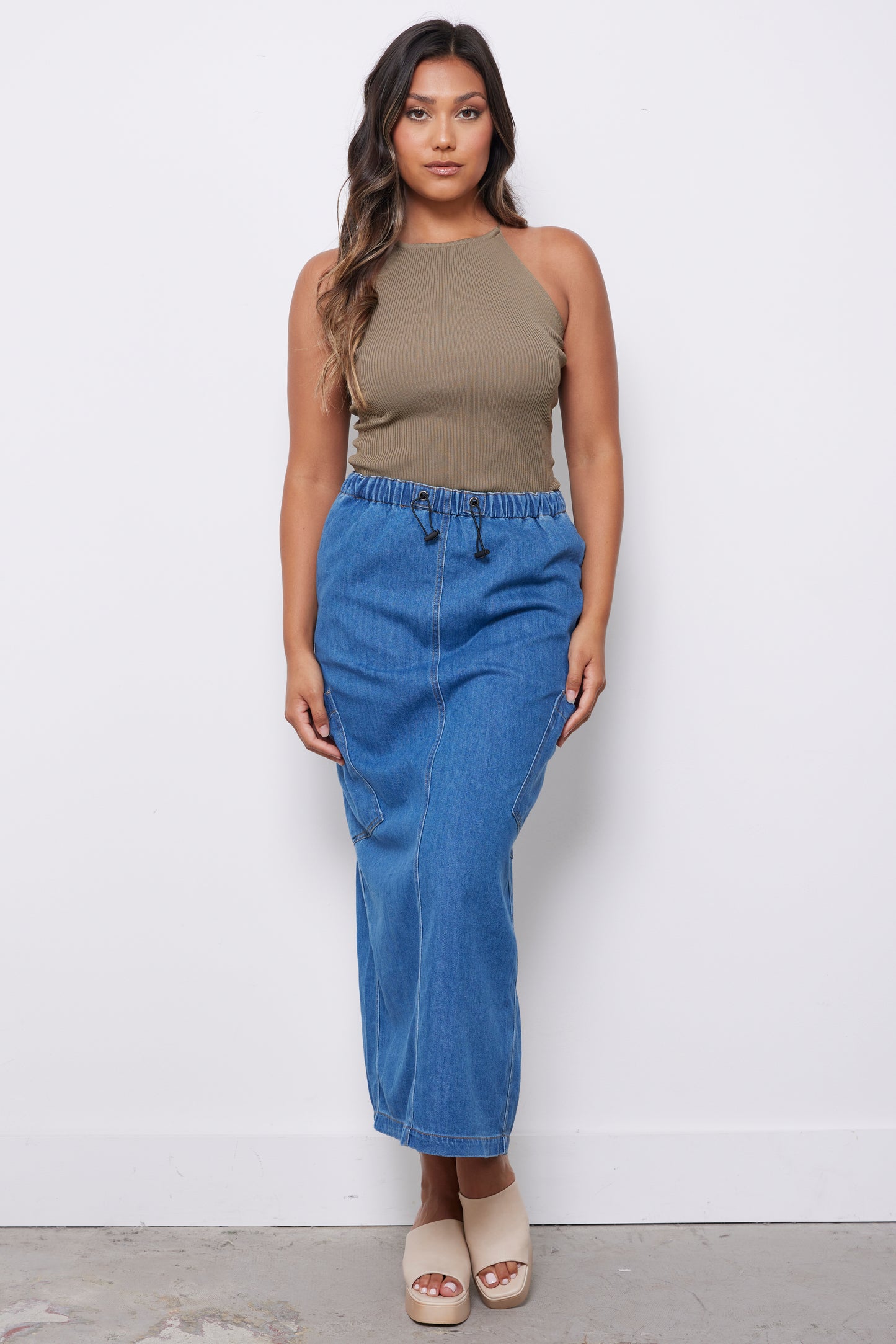 Don’t Stop Me Denim Cargo Skirt