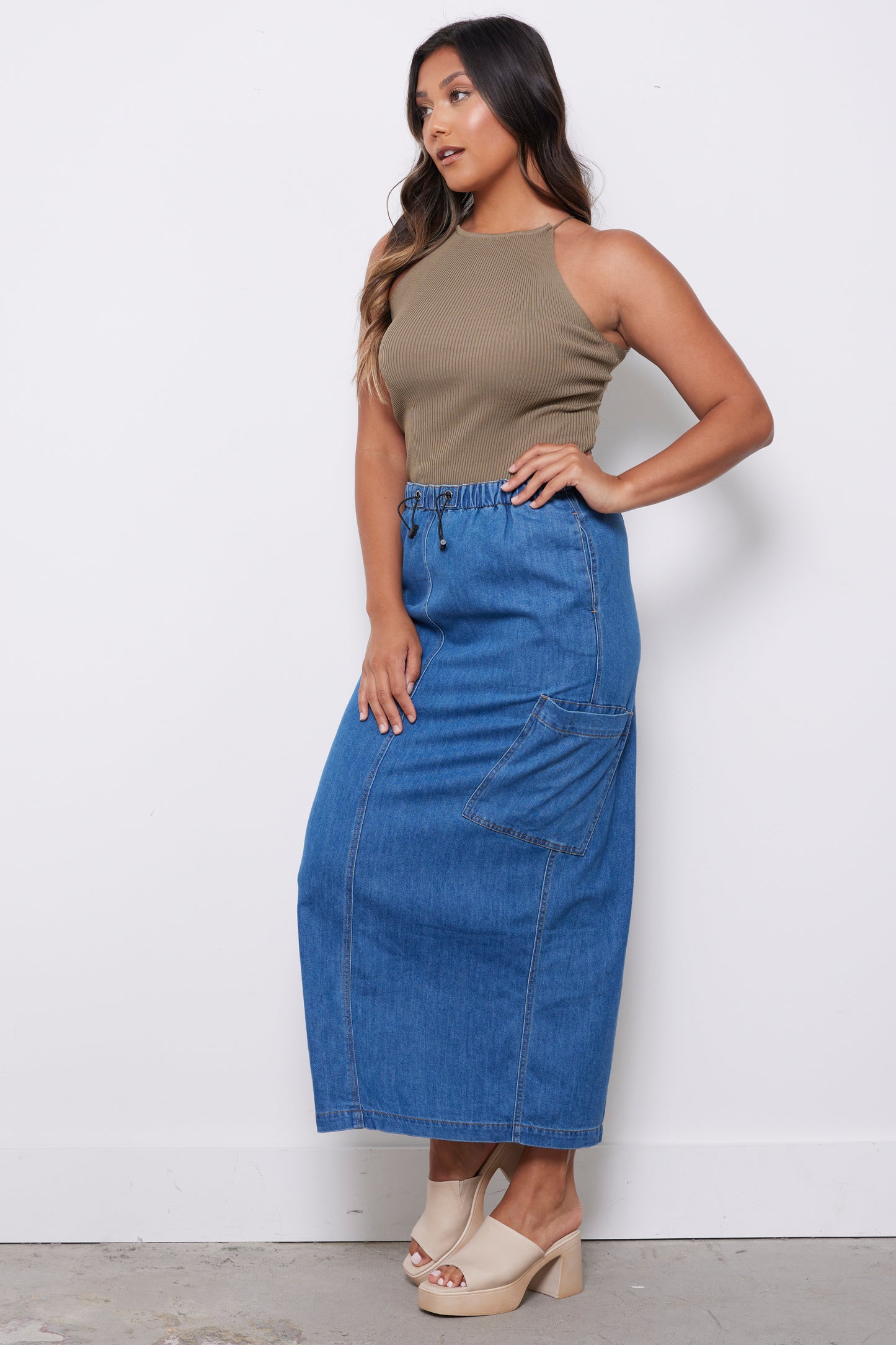 Don’t Stop Me Denim Cargo Skirt