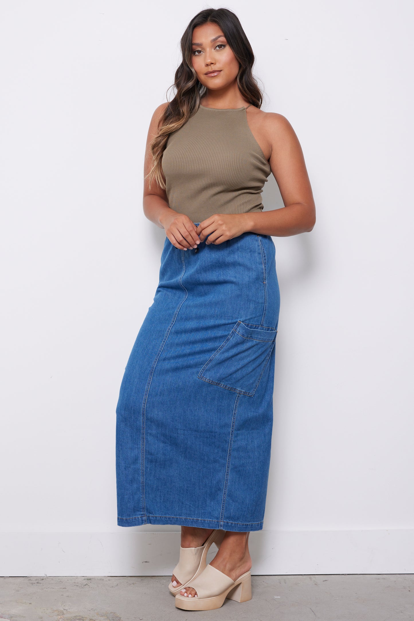 Don’t Stop Me Denim Cargo Skirt