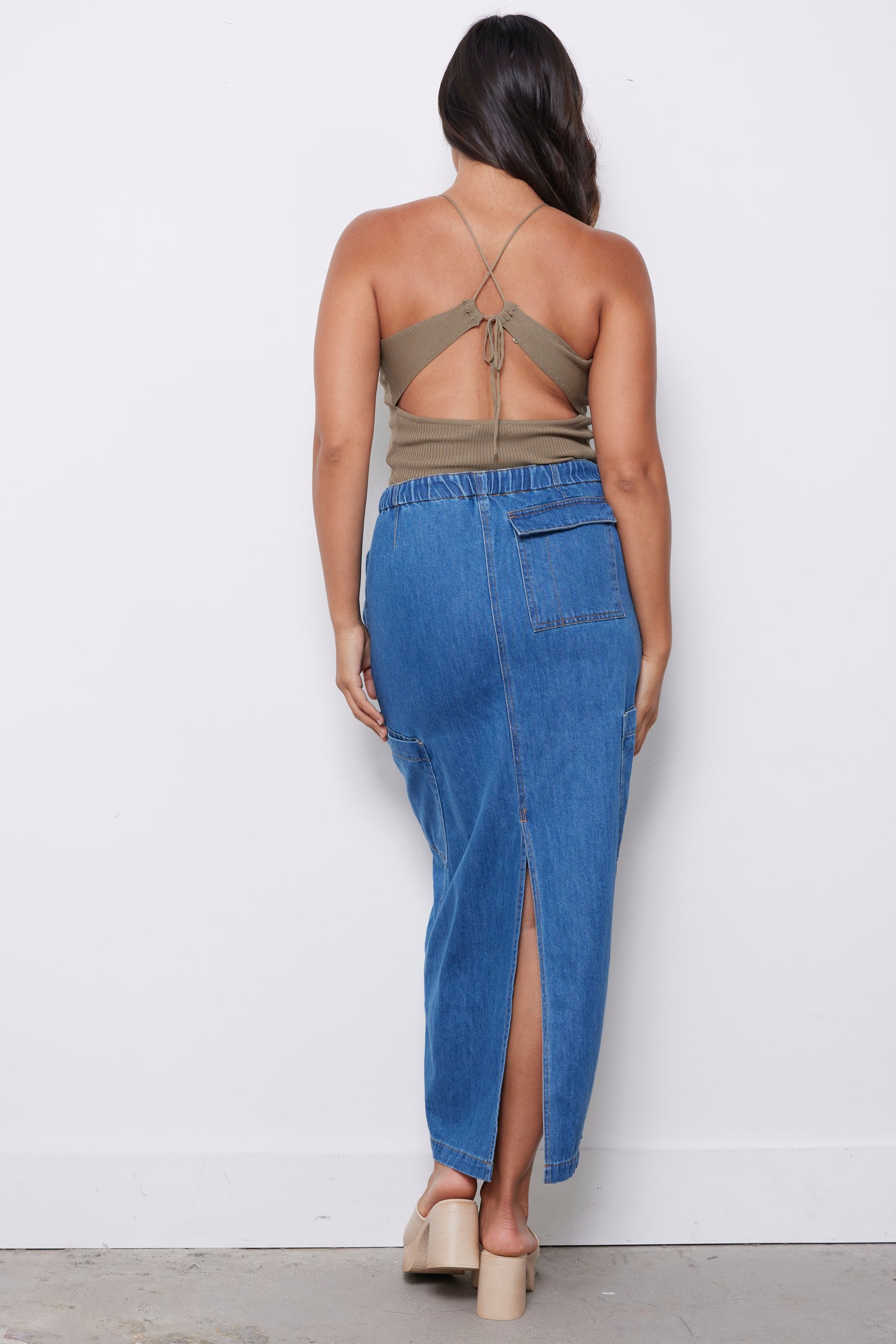 Don’t Stop Me Denim Cargo Skirt