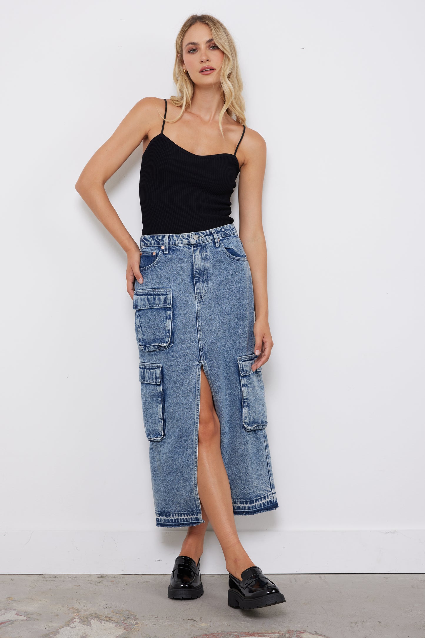 Backstage Babe Acid Denim Skirt