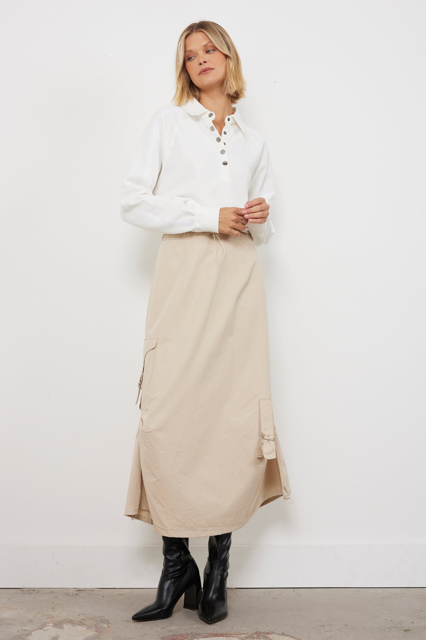 Expect Less Beige Cargo Skirt