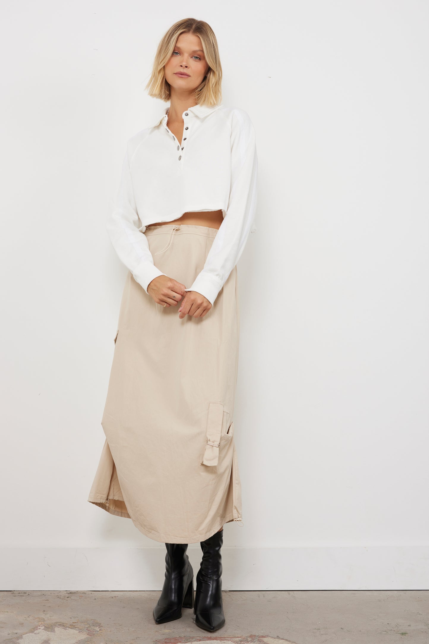 Expect Less Beige Cargo Skirt