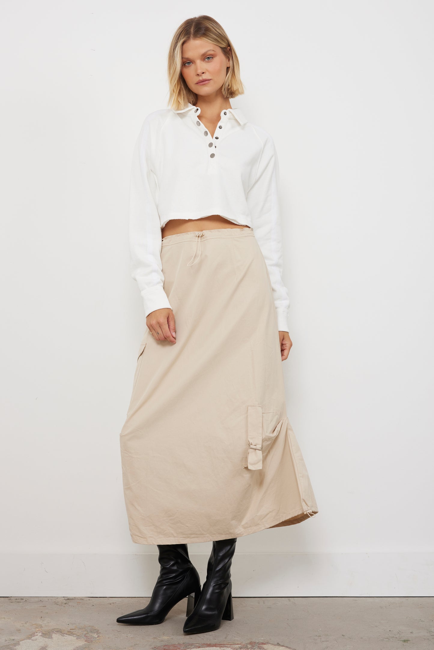 Expect Less Beige Cargo Skirt