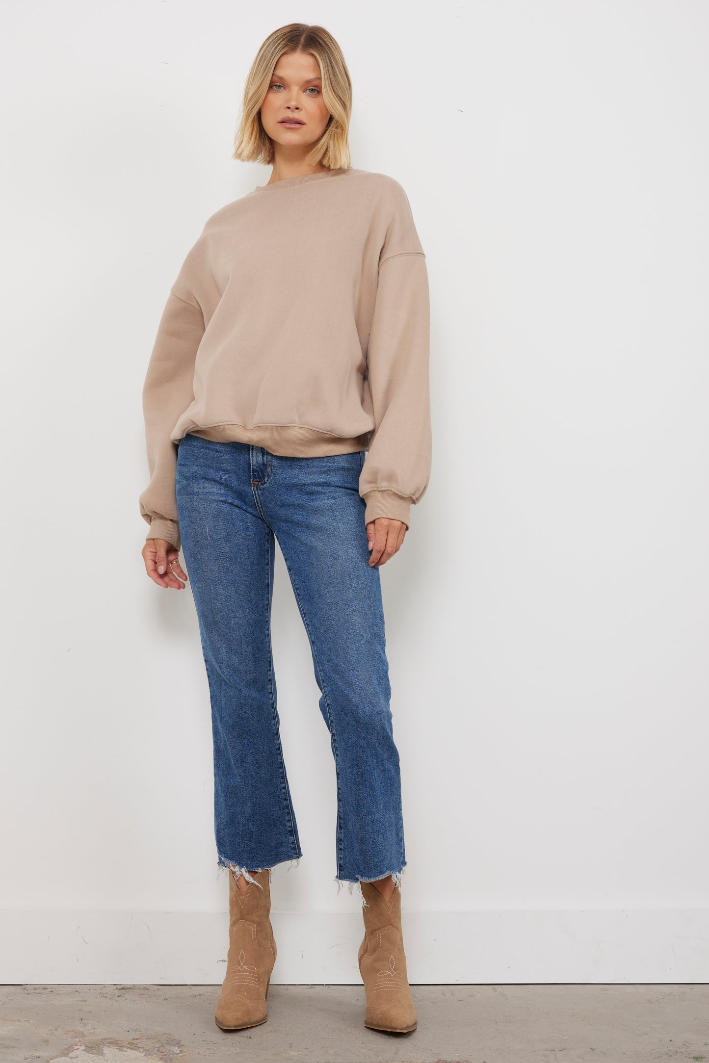 Varsity Taupe Pullover Sweatshirt