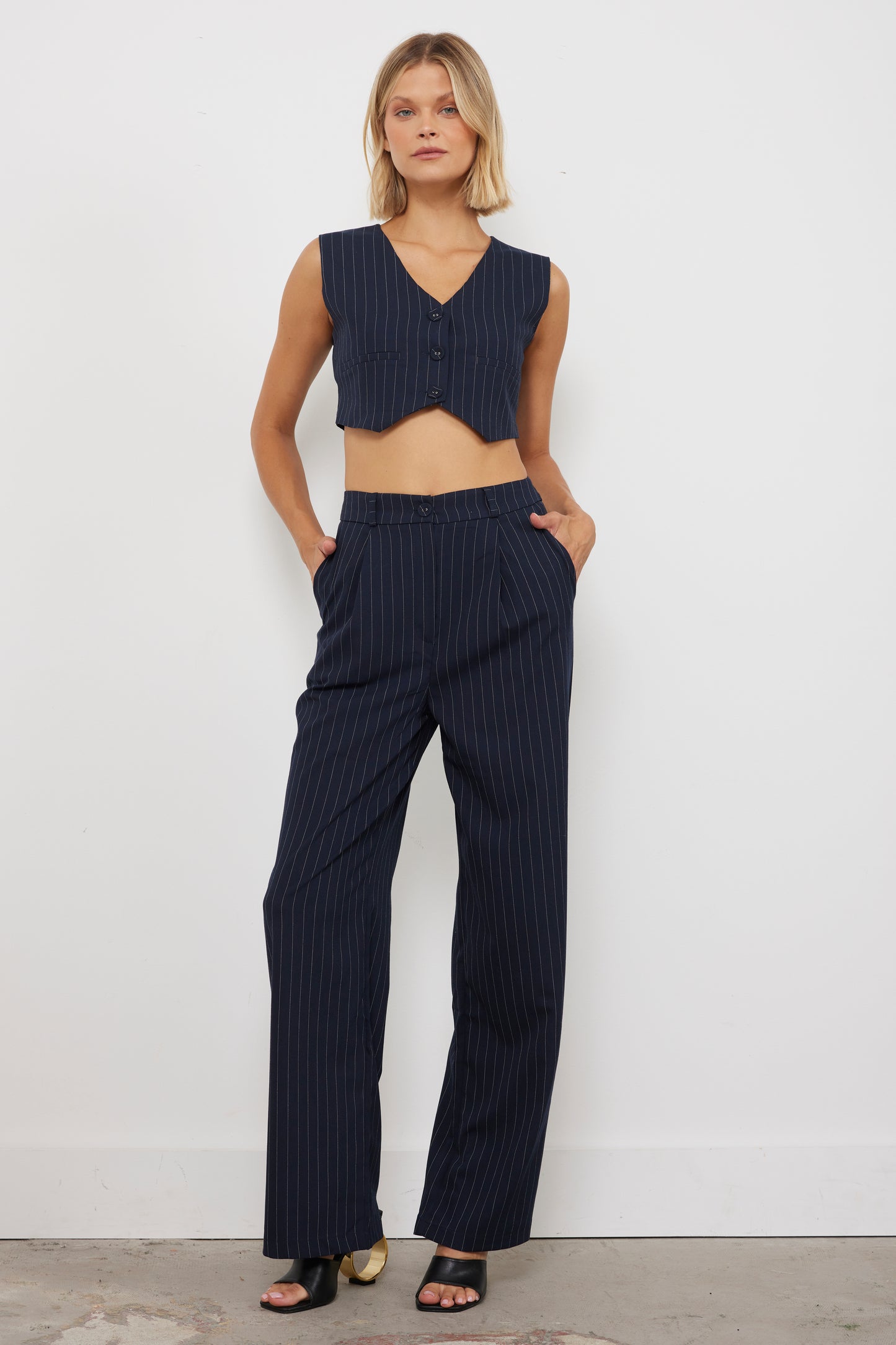 Presley Pinstripe Navy Vest