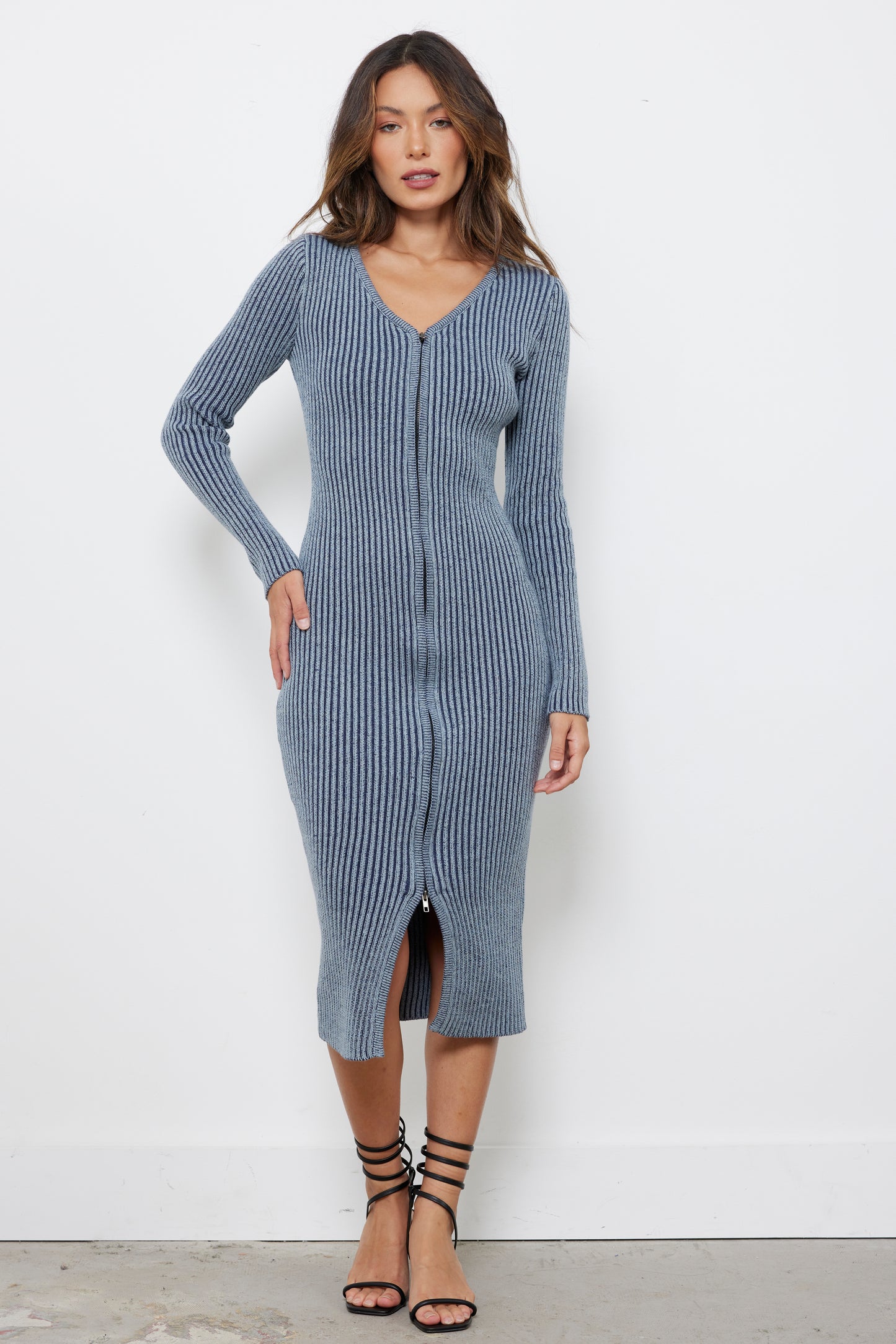 Autumn Aura Blue Grey Knit Dress
