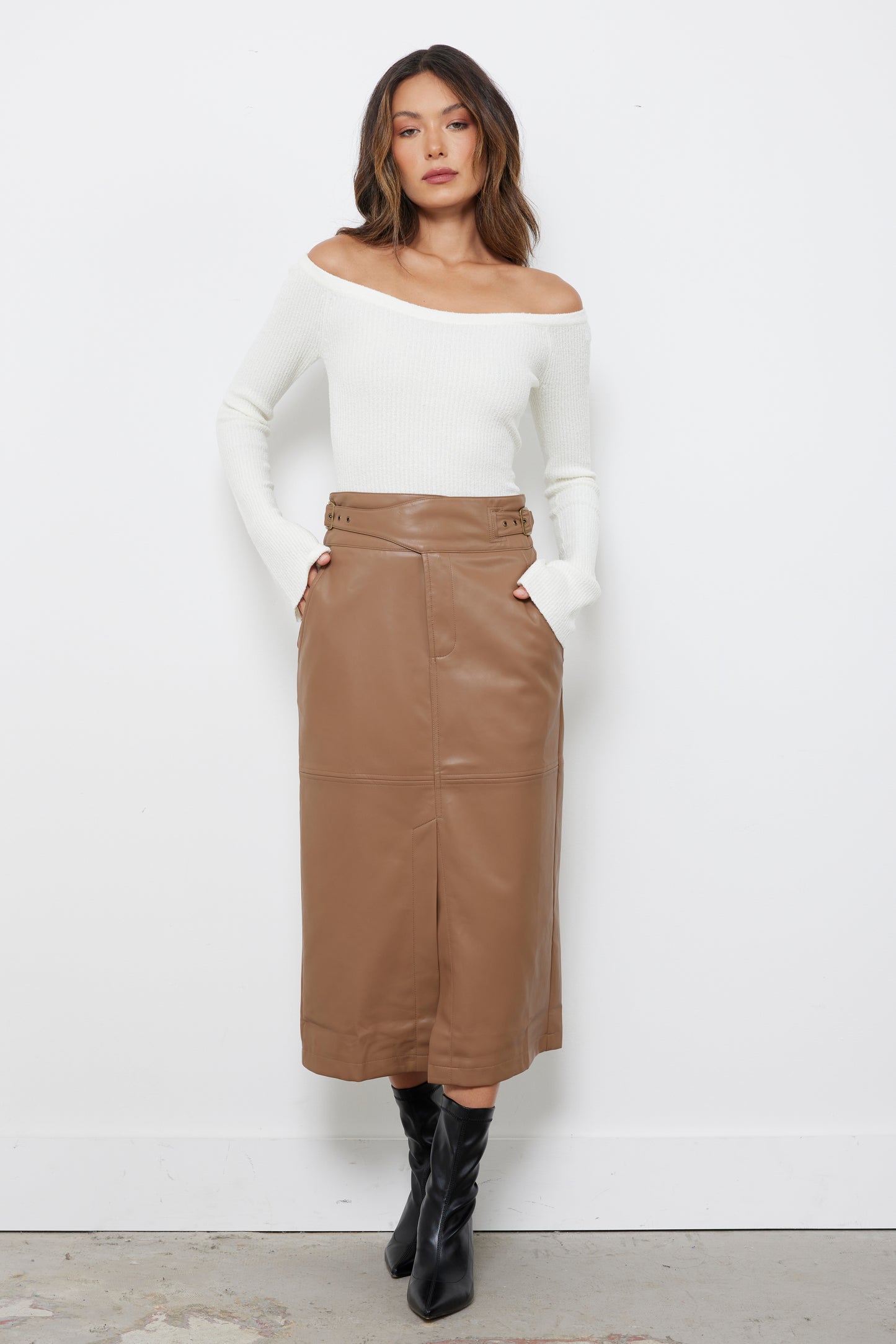 Natalie Taupe Leather Skirt