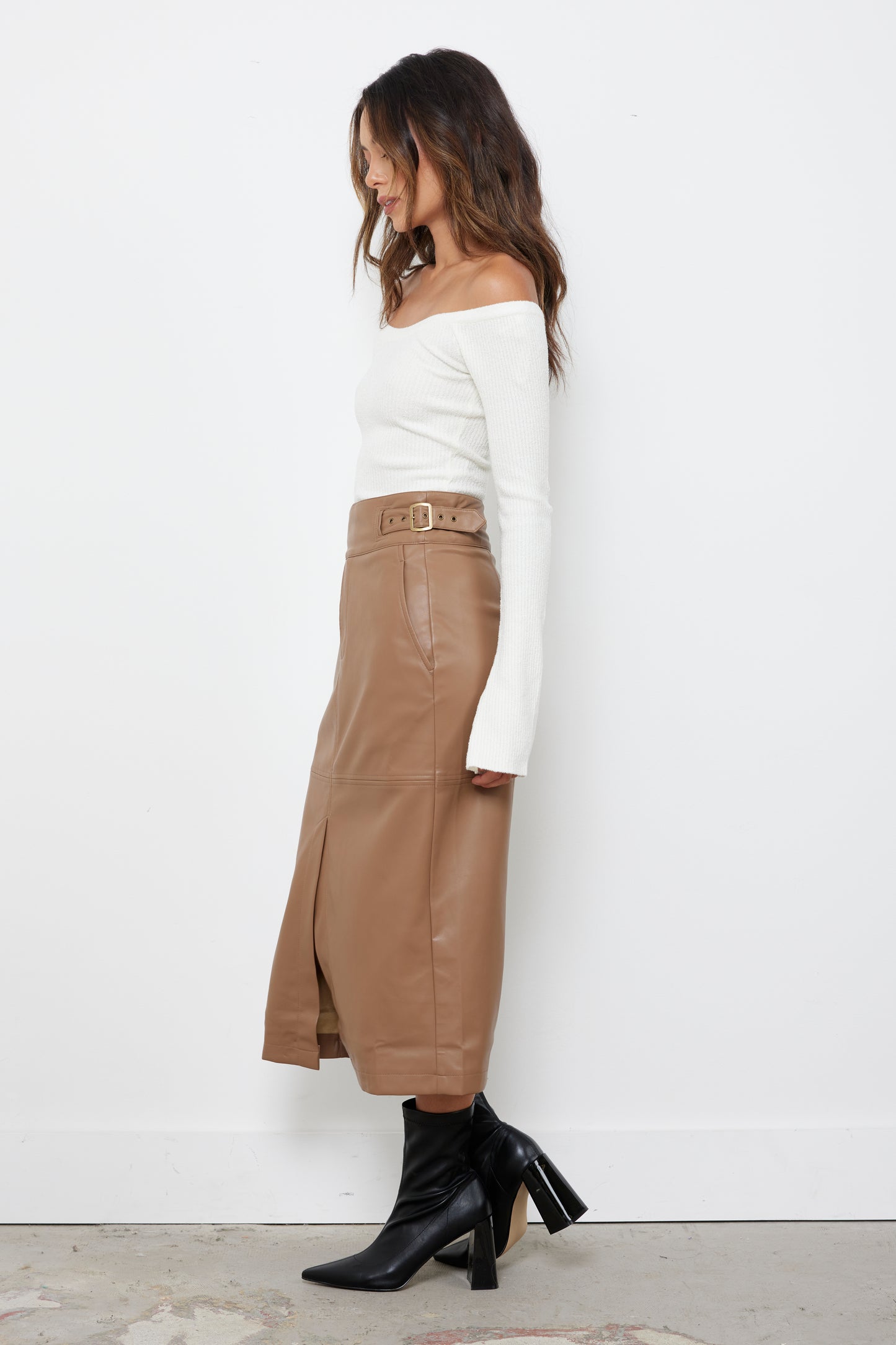 Natalie Taupe Leather Skirt