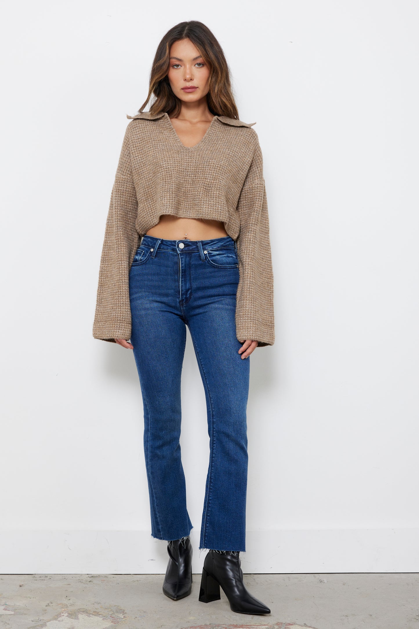 Cecilia Taupe Waffle Knit Top