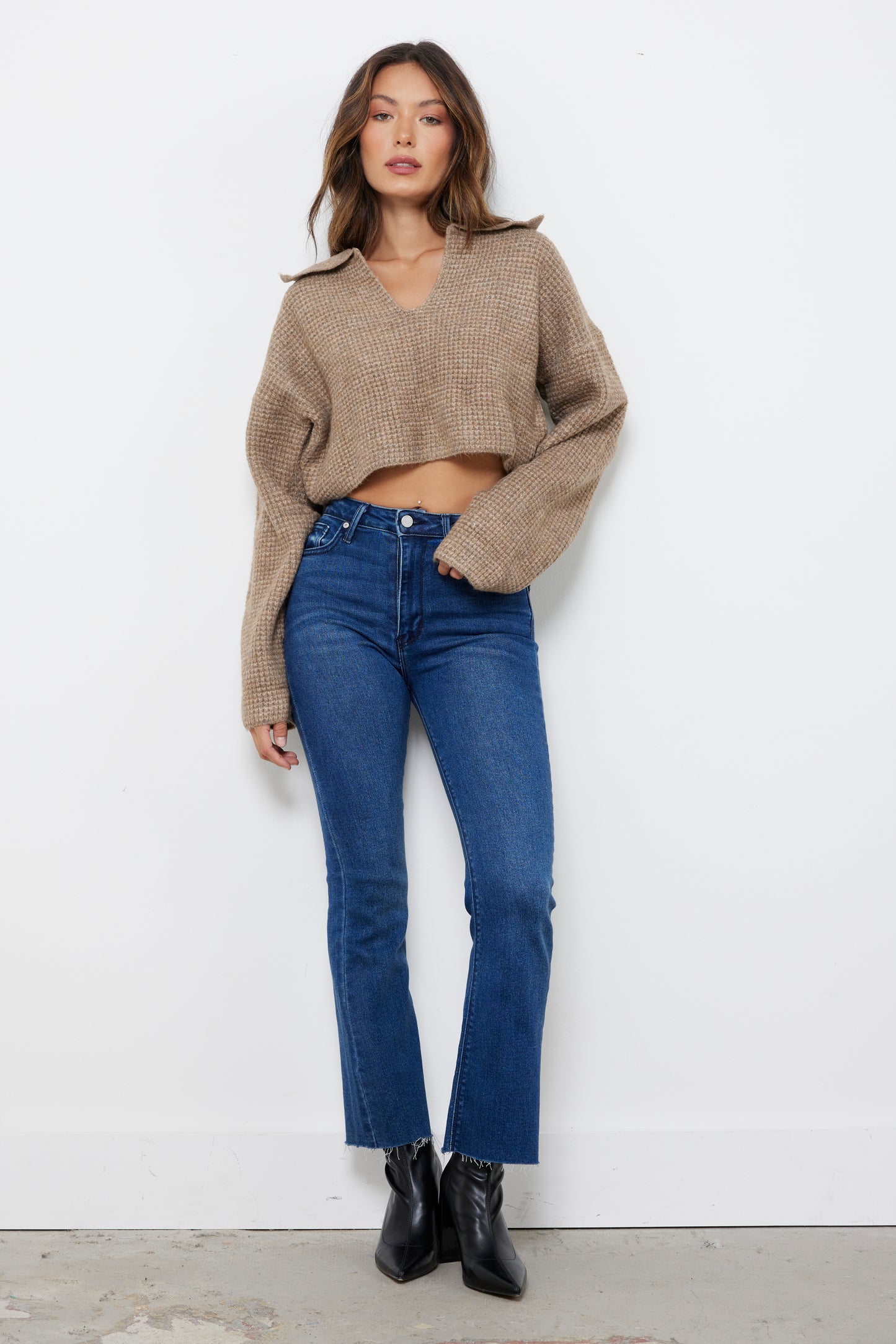 Cecilia Taupe Waffle Knit Top