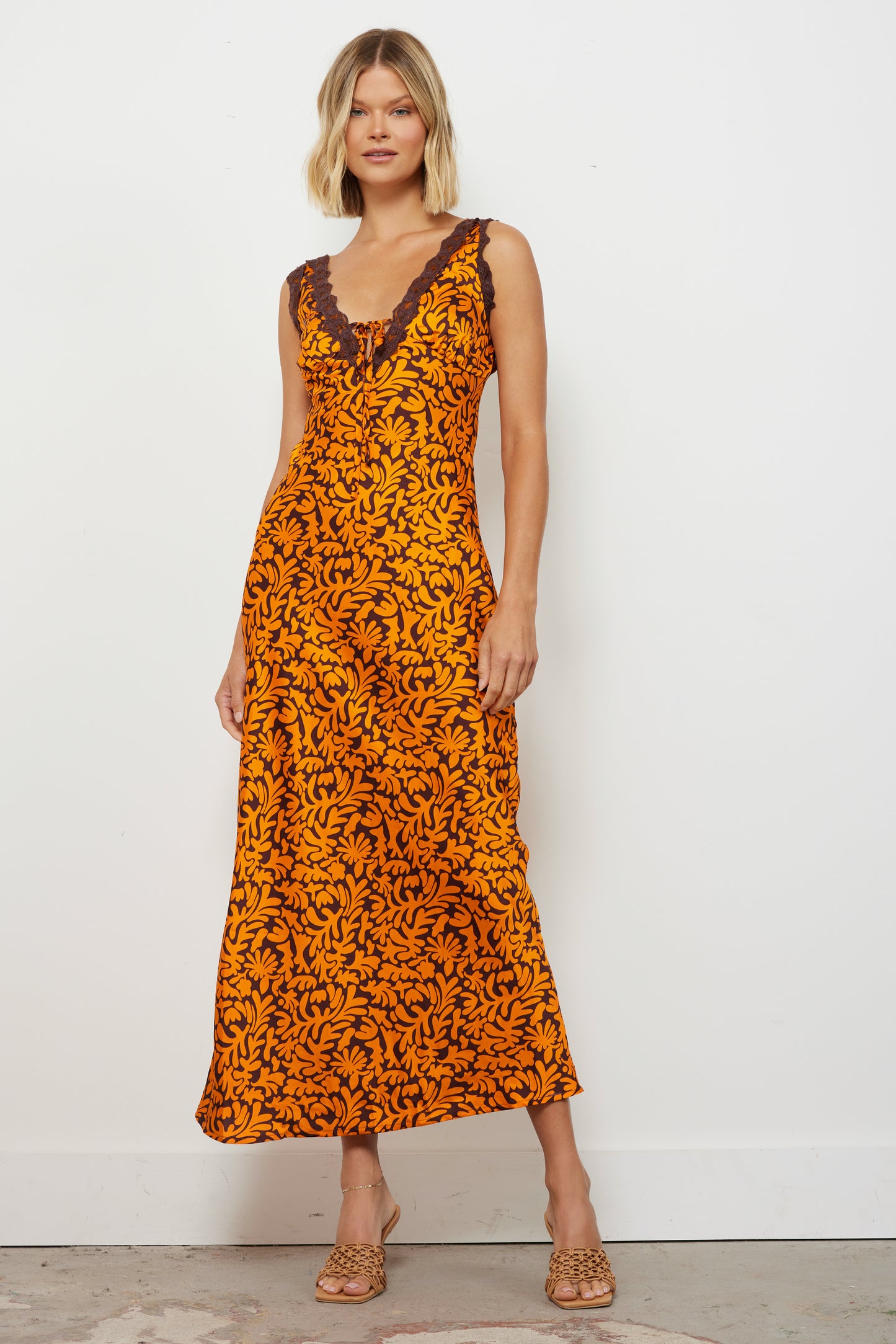 Falling For You Brown Orange Dress