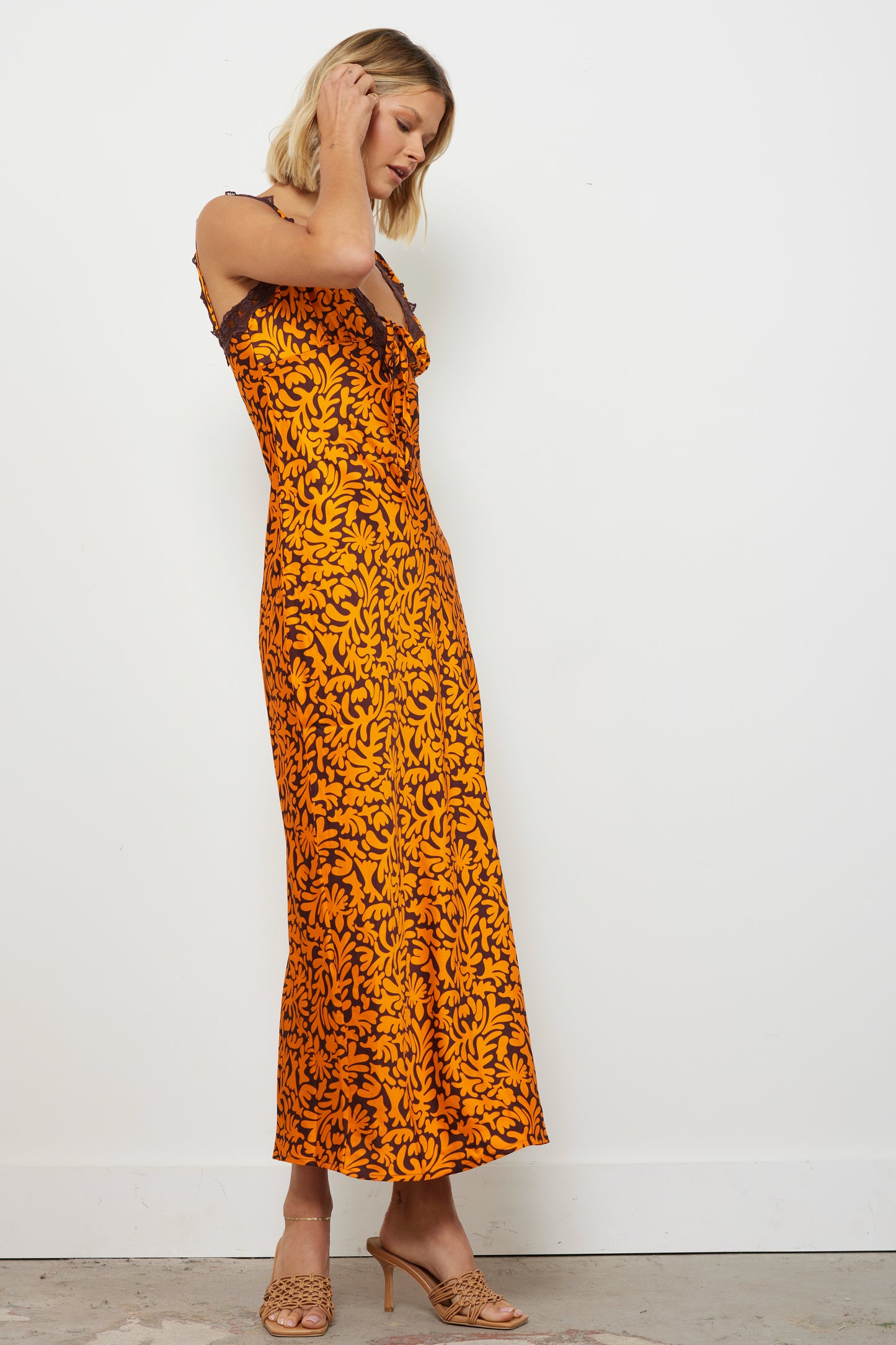 Falling For You Brown Orange Dress