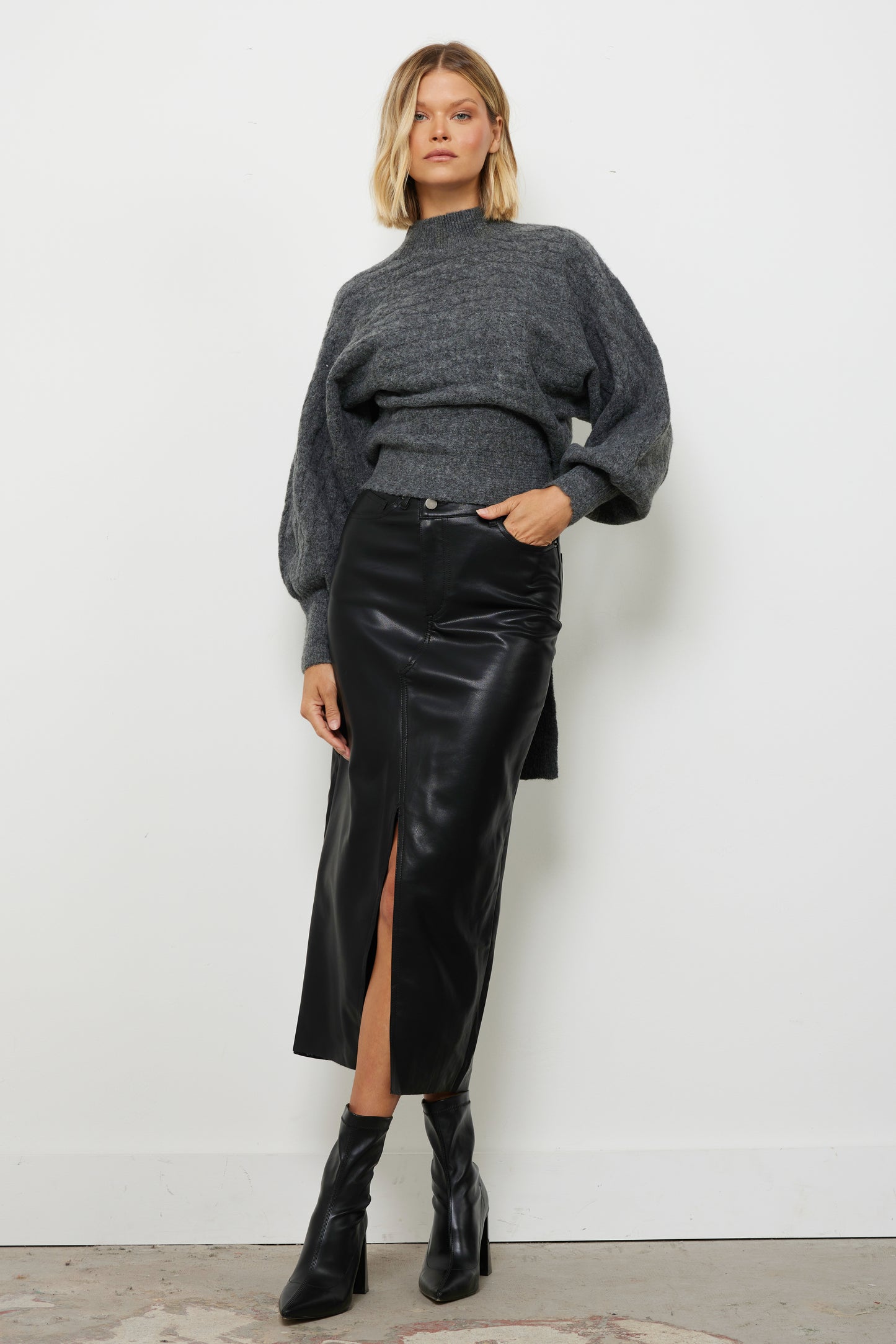 Superpower Black Leather Skirt