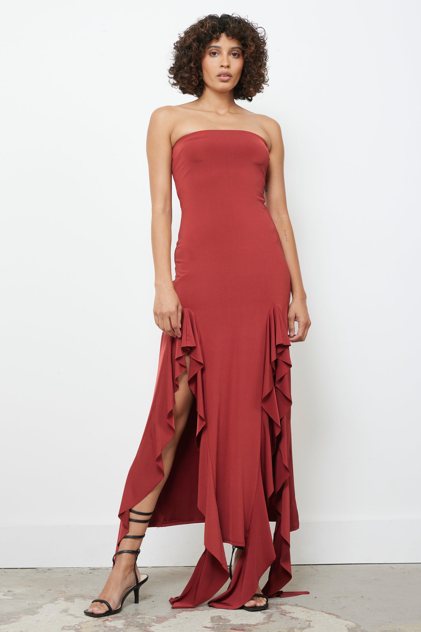 Ruffle Something Up Rust Dress