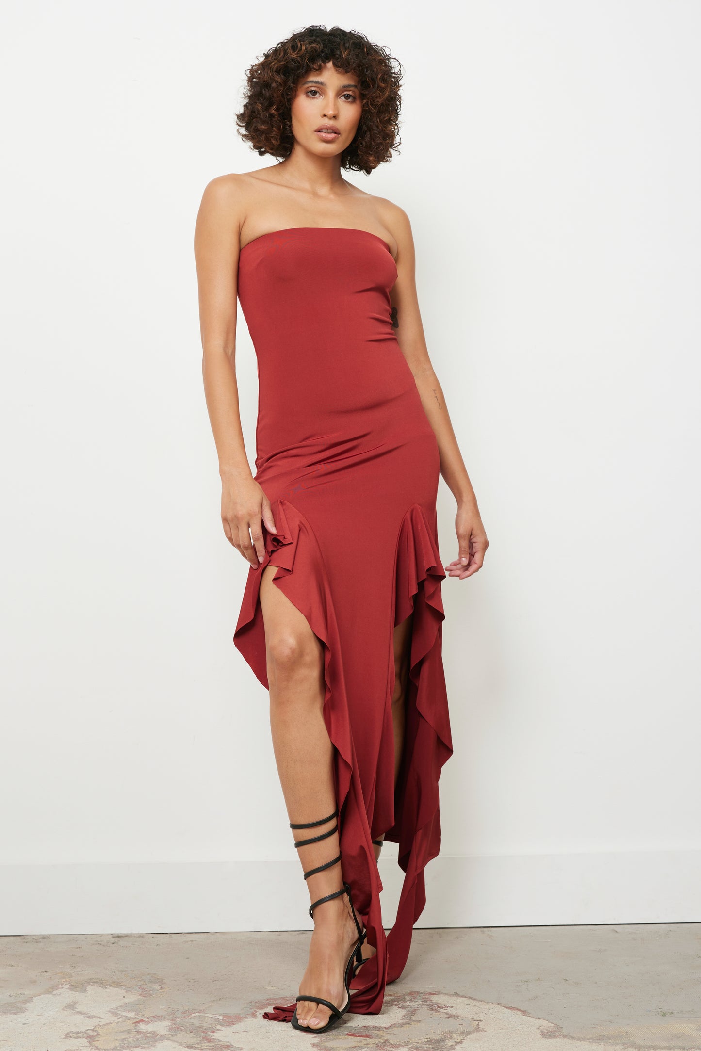 Ruffle Something Up Rust Dress