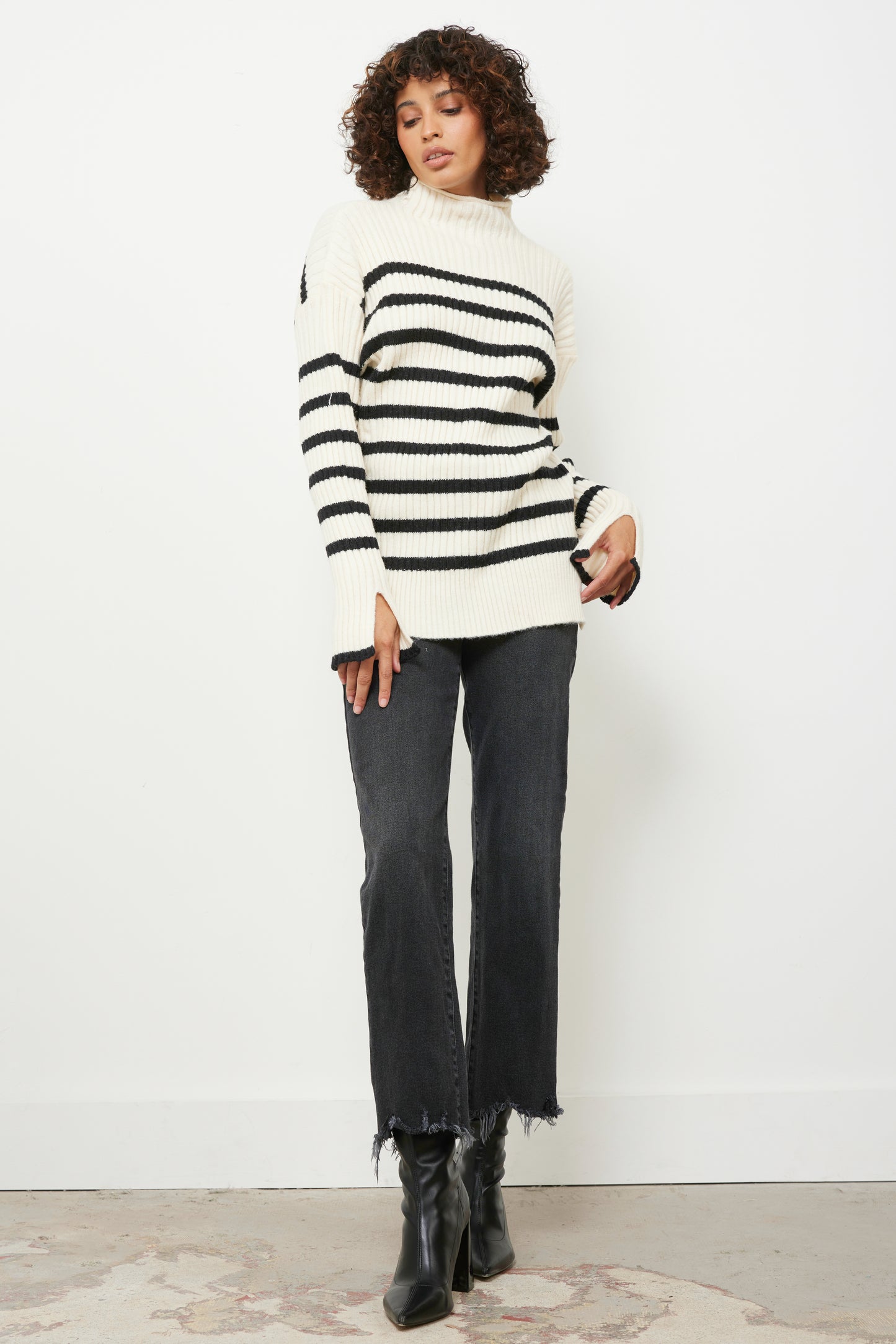 By The Fire Ivory Striped Knit Top