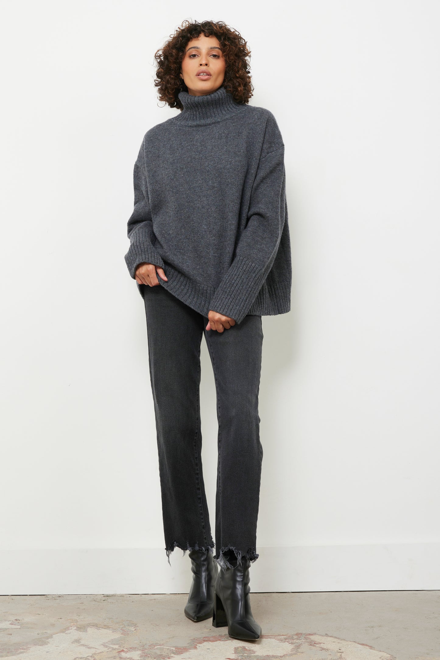 Split Up Charcoal Knit Top