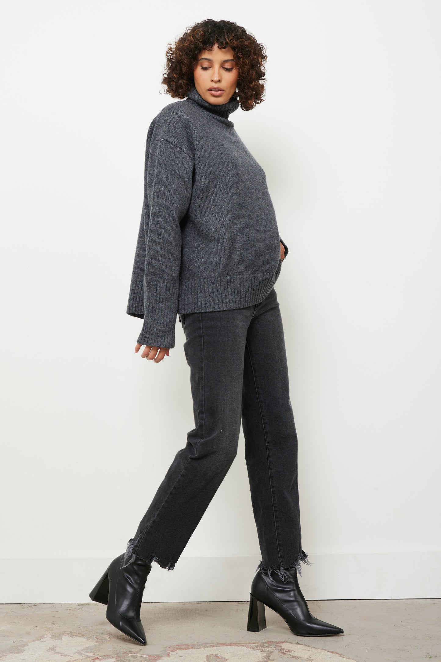 Split Up Charcoal Knit Top