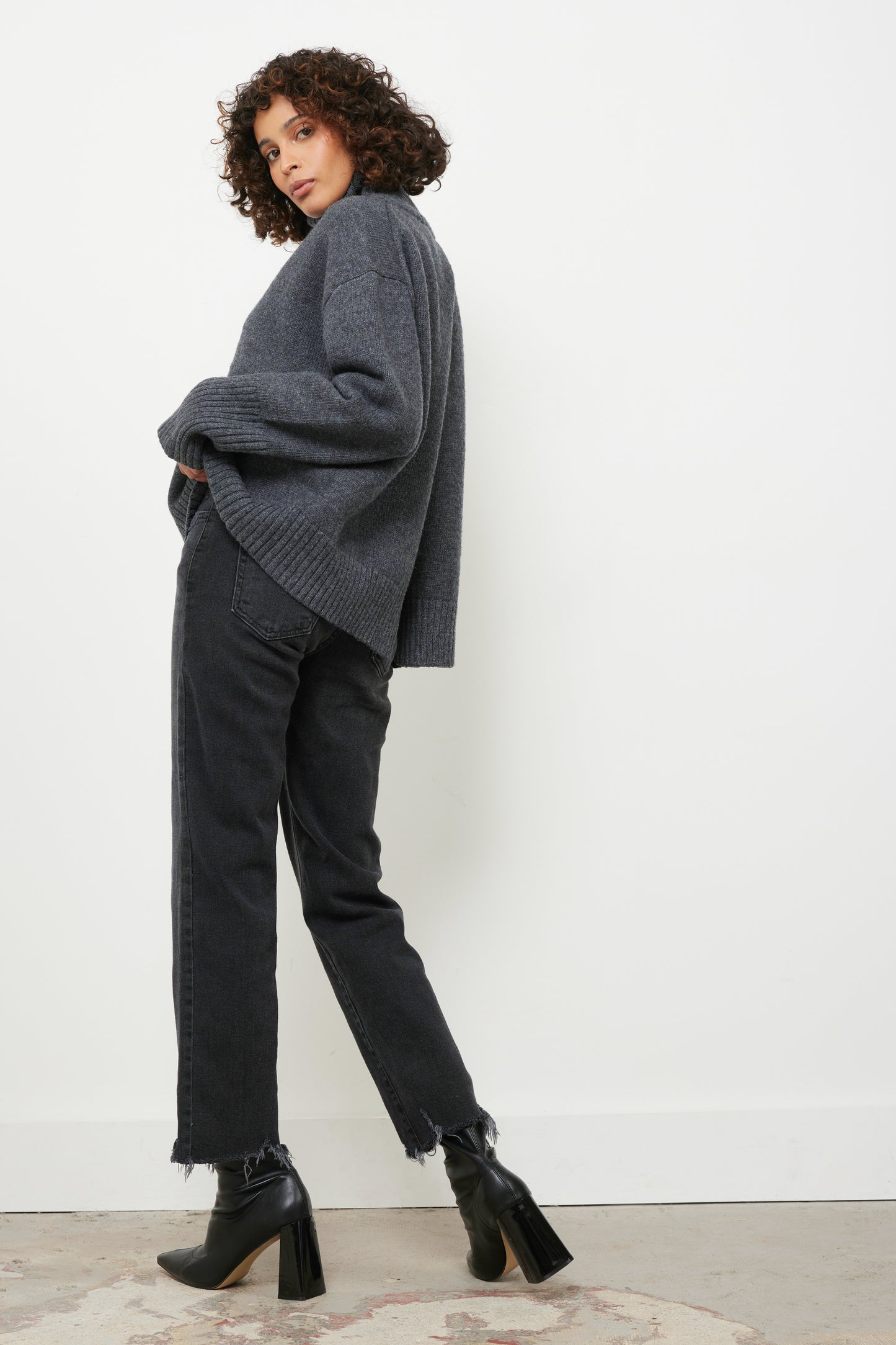 Split Up Charcoal Knit Top