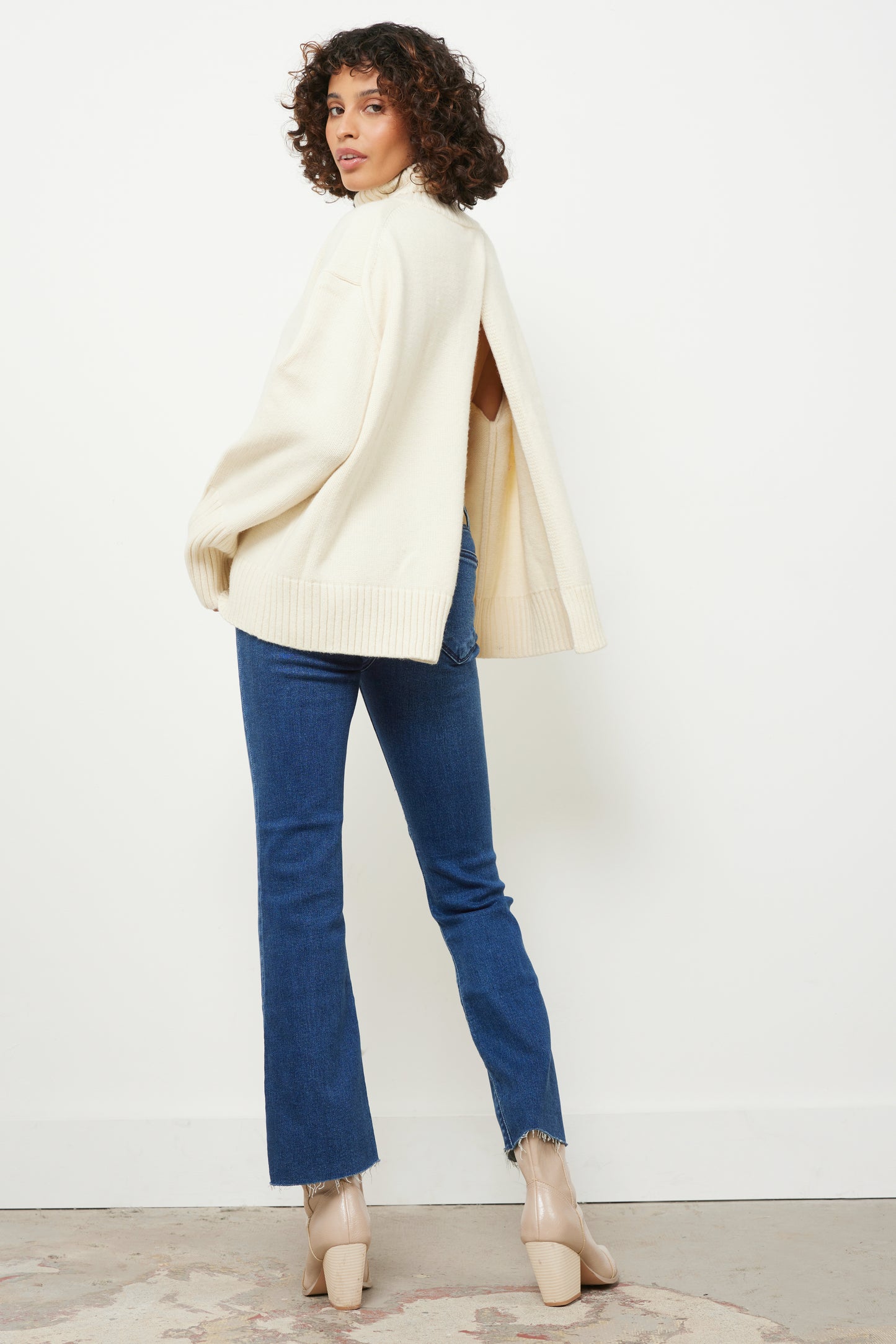 Split Up Cream Knit Top