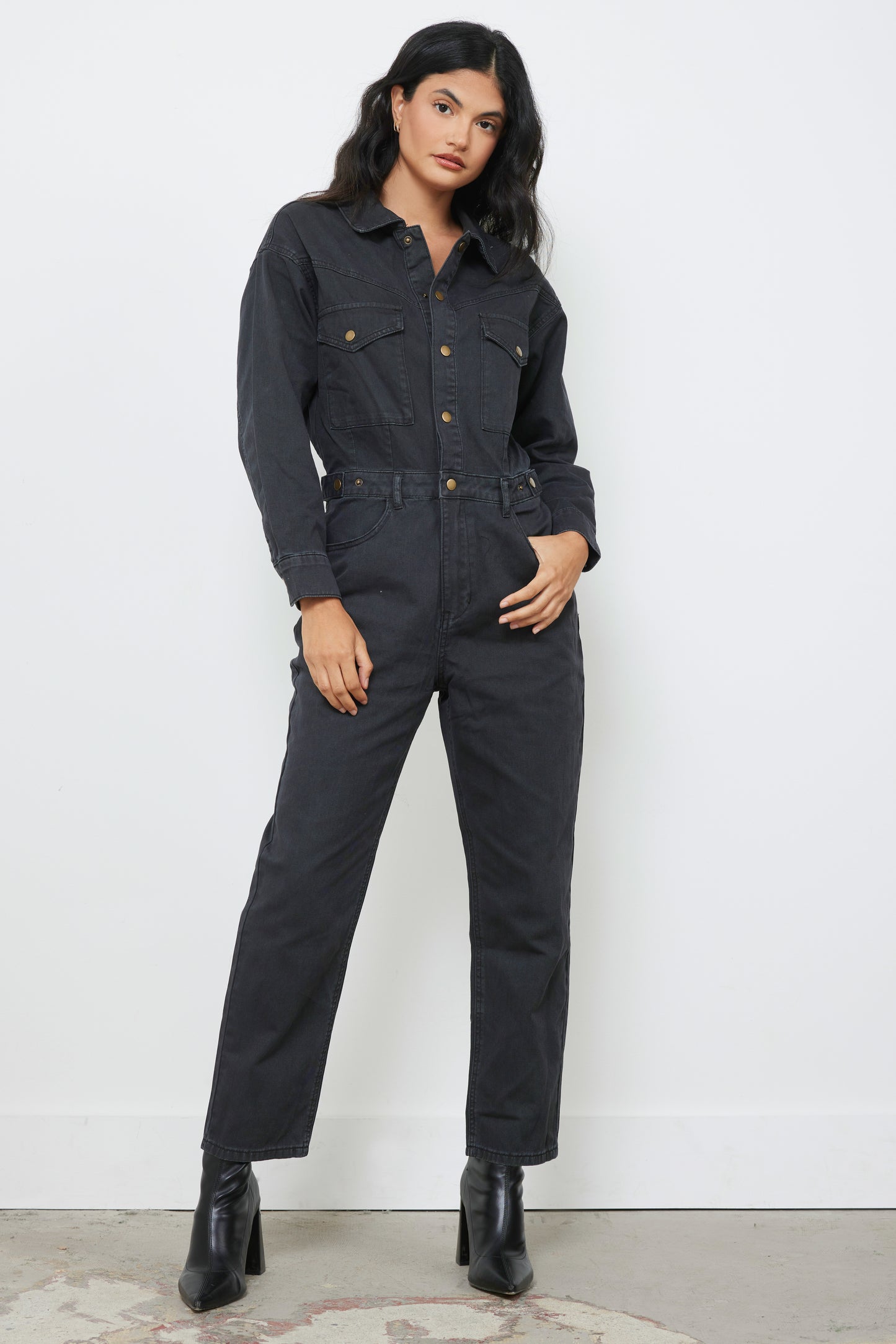 Play It Cool Washed Black Jumpsuith