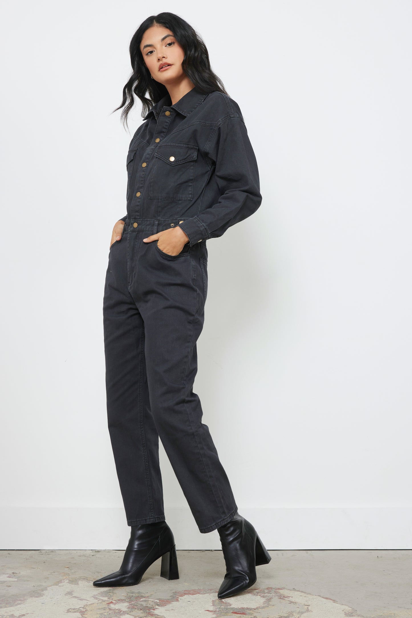 Play It Cool Washed Black Jumpsuith