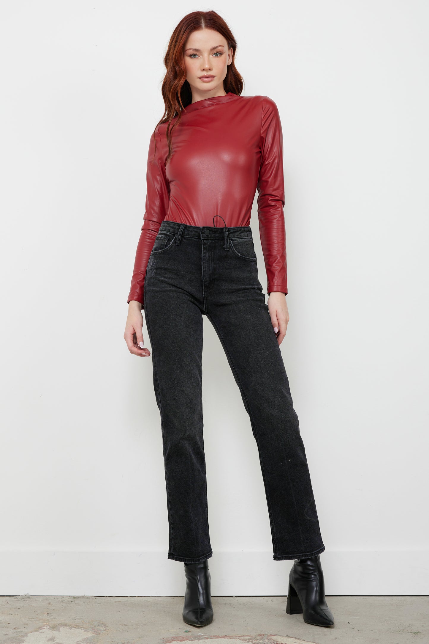 Oops I Did It Again Red Leather Bodysuit(FINAL SALE)