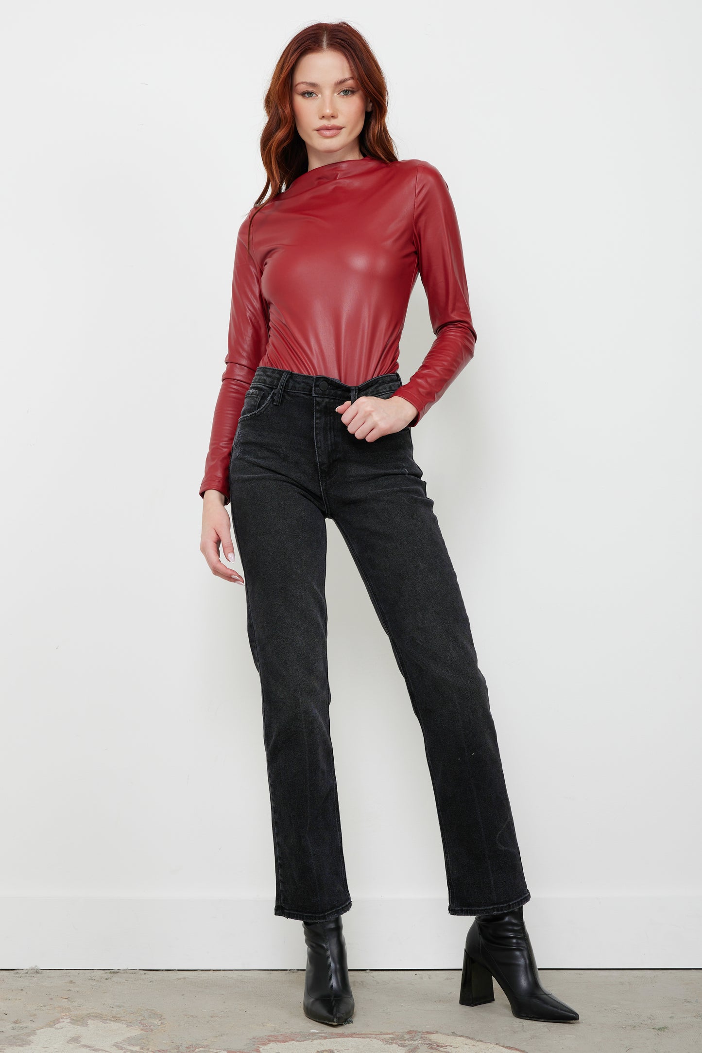 Oops I Did It Again Red Leather Bodysuit(FINAL SALE)