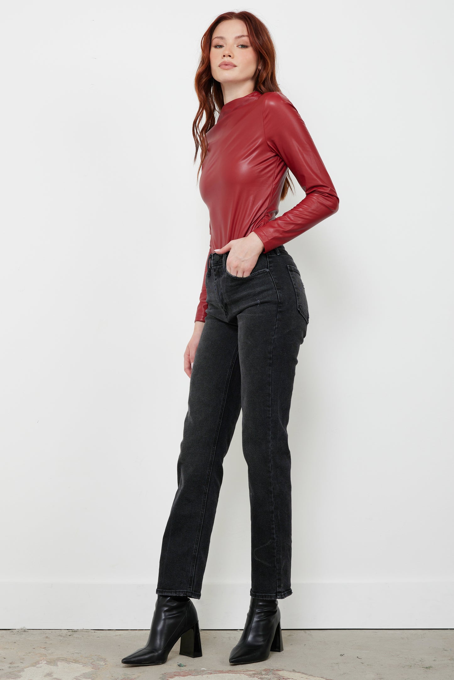 Oops I Did It Again Red Leather Bodysuit(FINAL SALE)