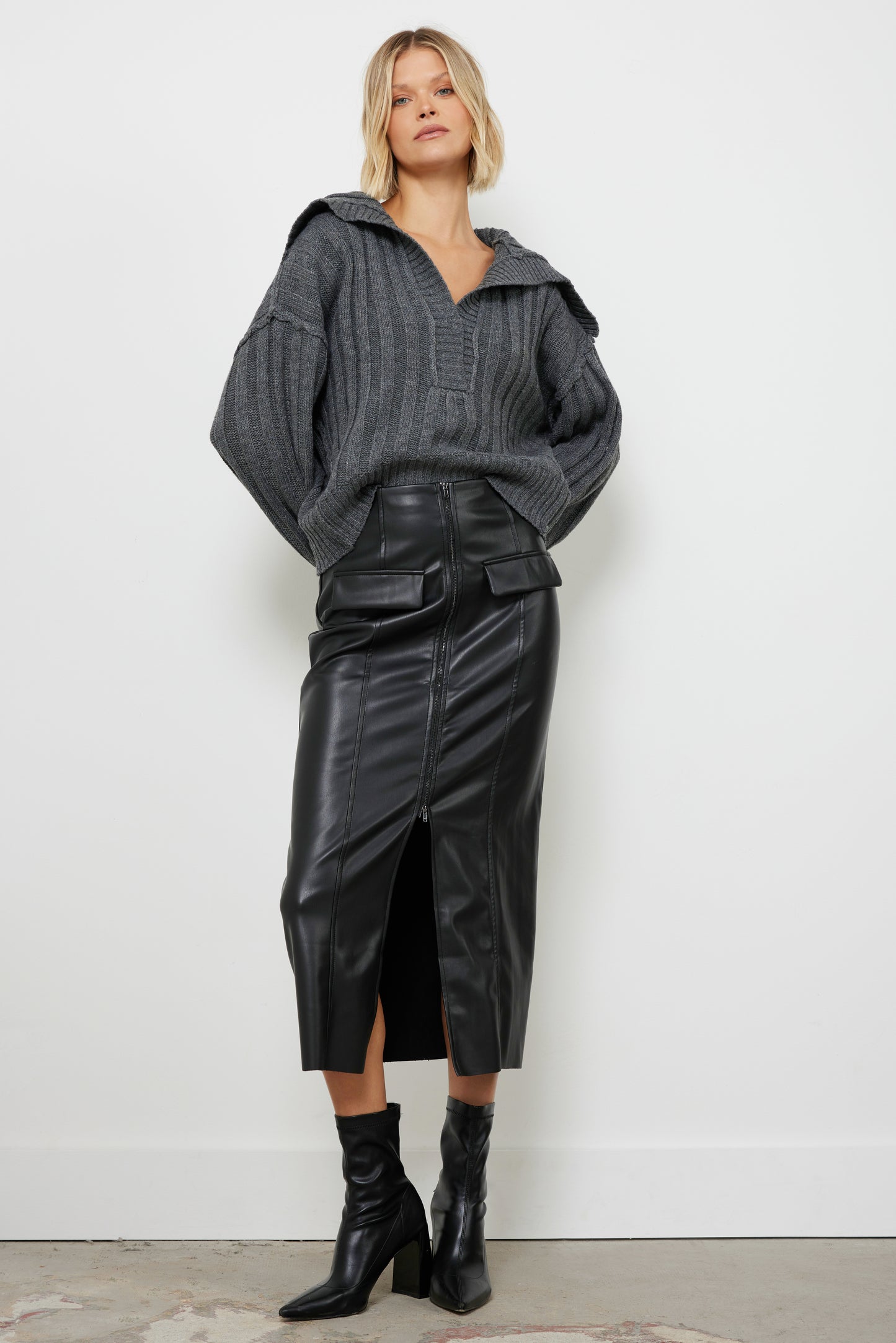 Look Both Ways Black Leather Skirt