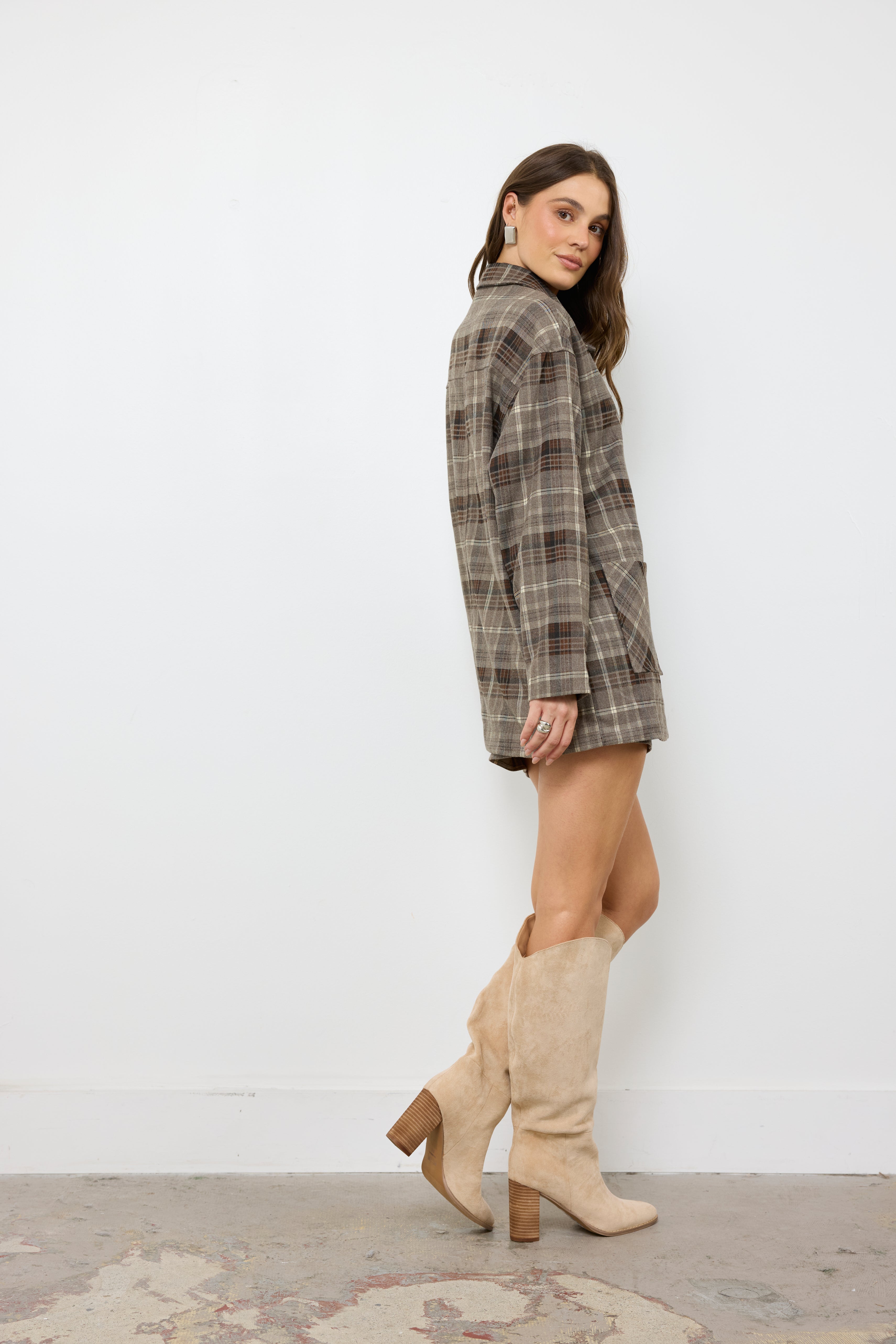 Delany Taupe Brown Plaid Set