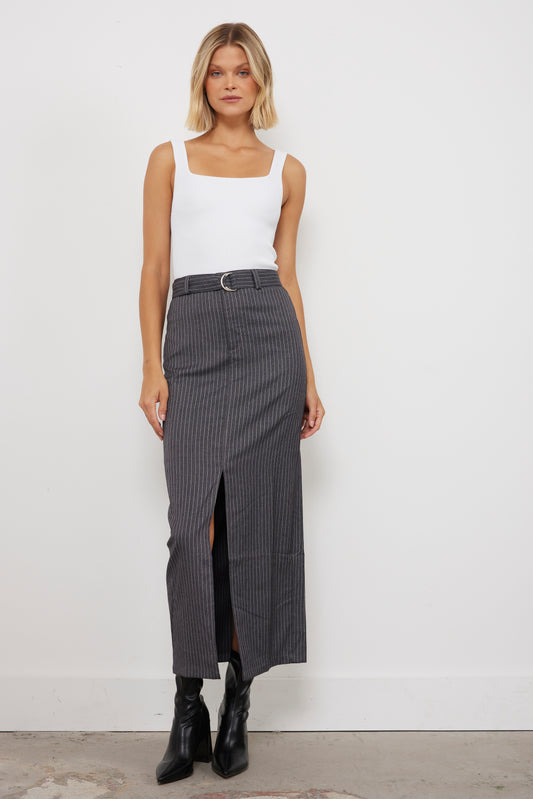 Morning Meetings Gray Pinstripe Skirt
