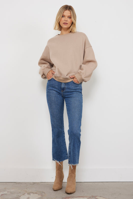 Varsity Taupe Pullover Sweatshirt