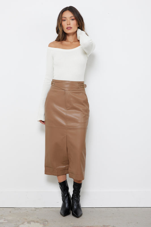 Natalie Taupe Leather Skirt