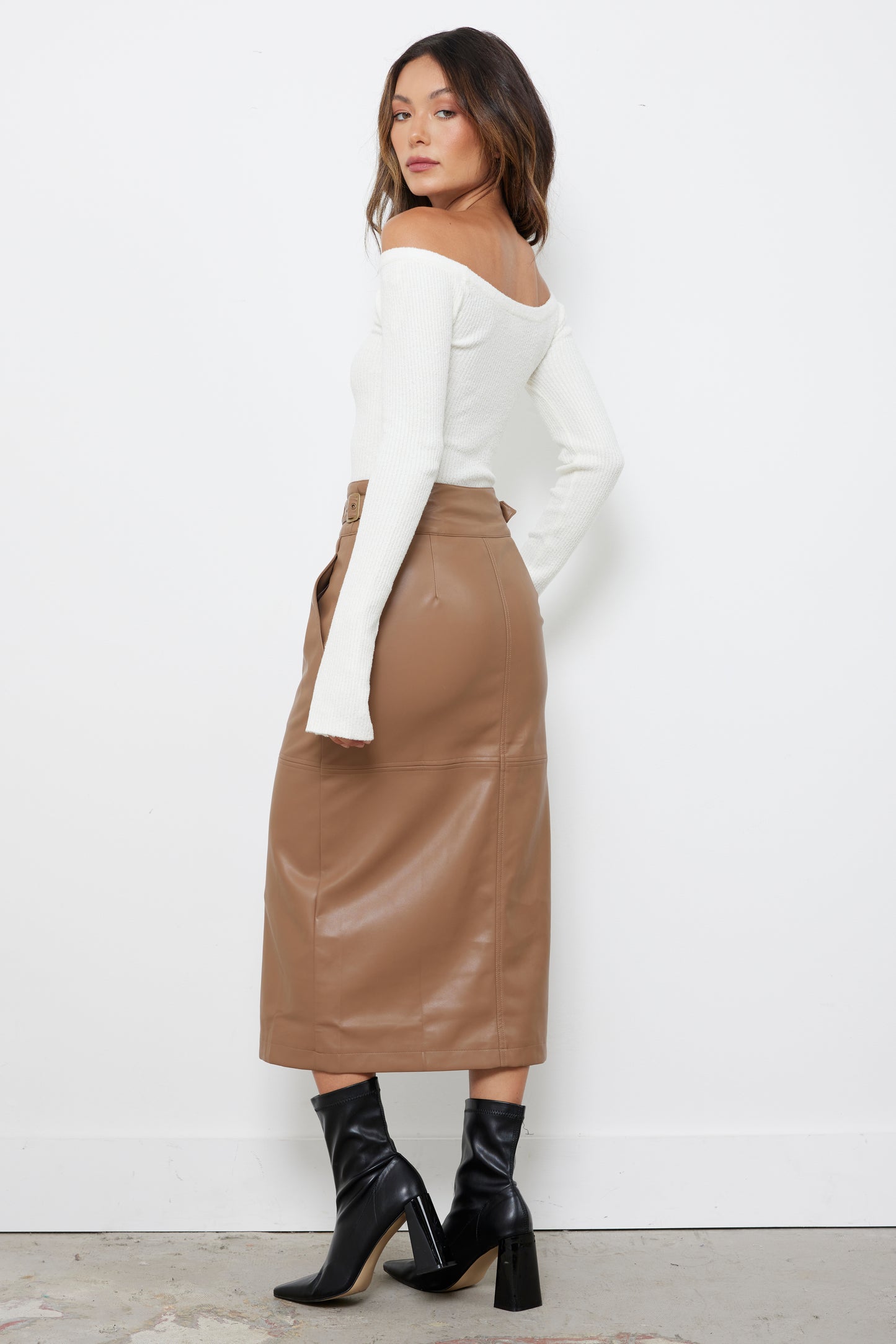 Natalie Taupe Leather Skirt
