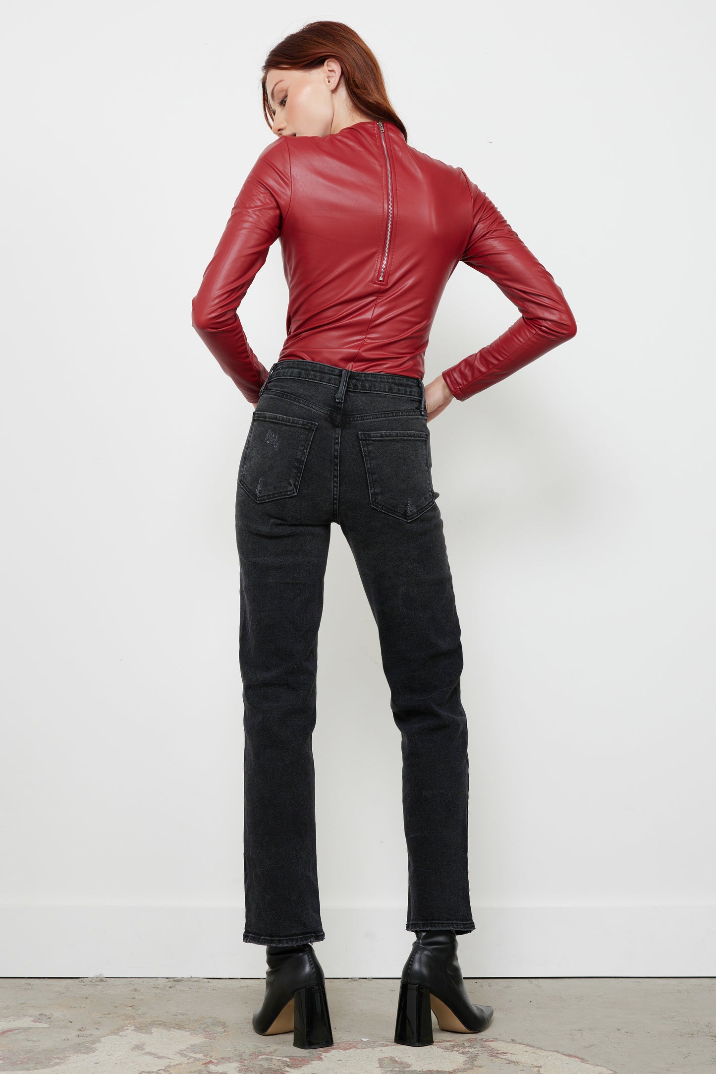 Oops I Did It Again Red Leather Bodysuit(FINAL SALE)
