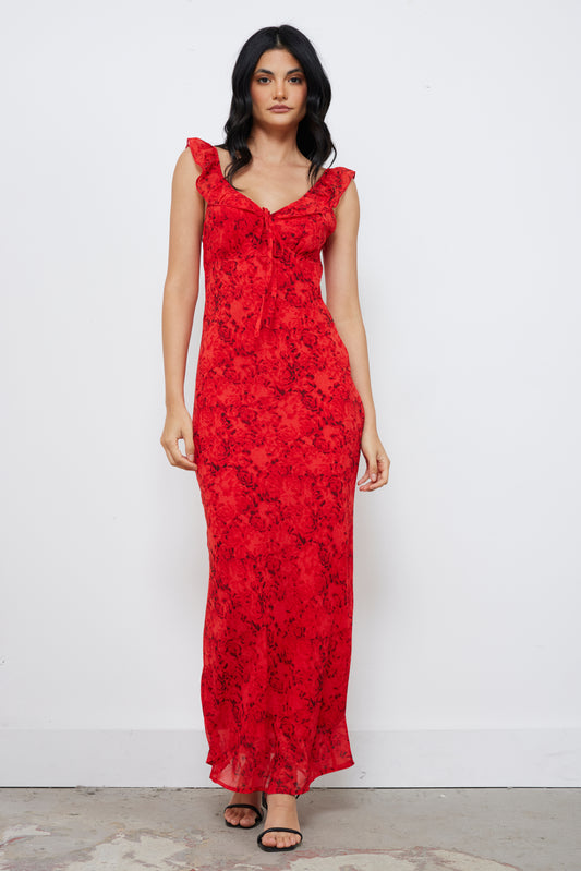 Festive Floral Red Dress