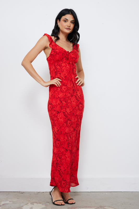 Festive Floral Red Dress