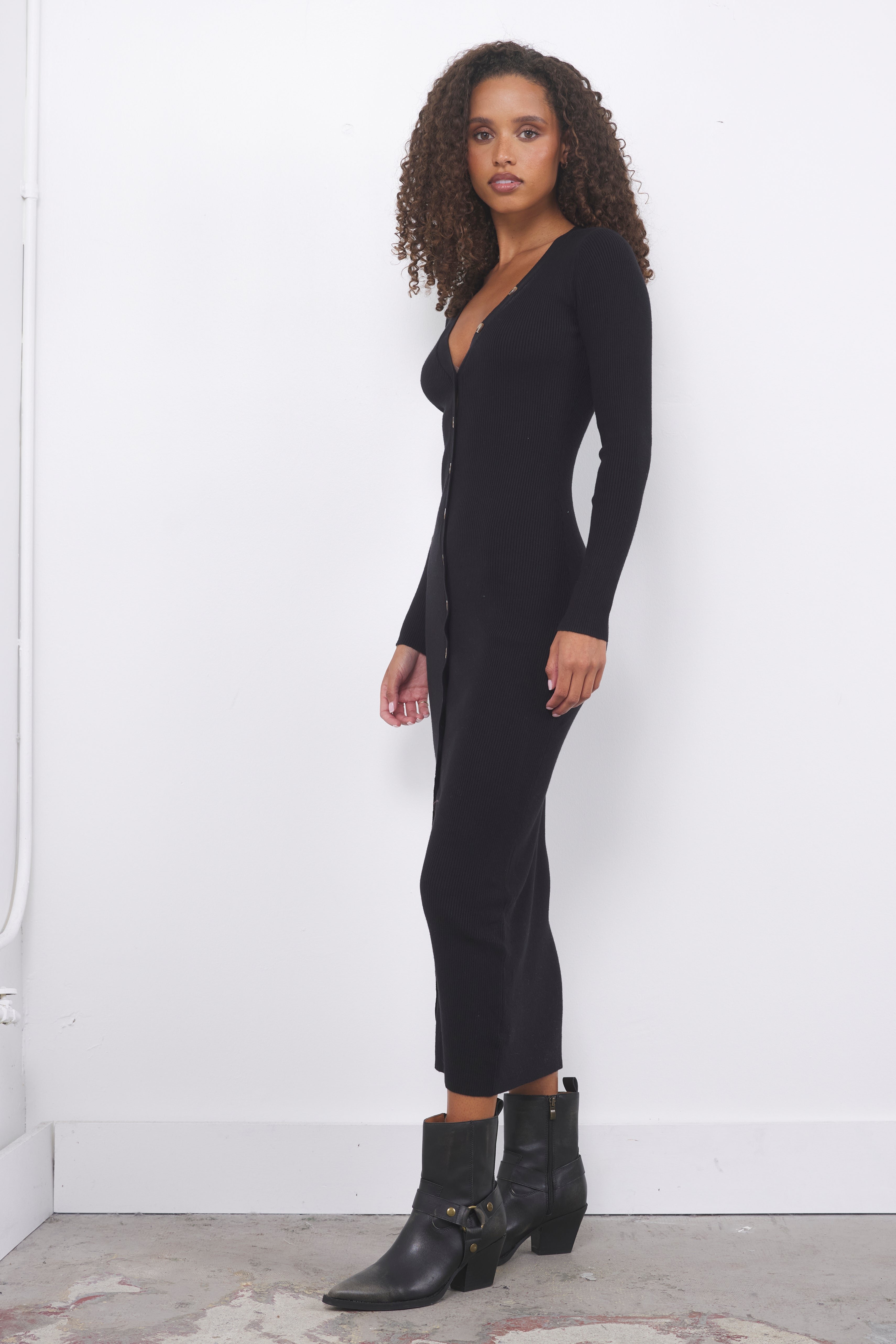 Always On Time Black Cardigan Dress