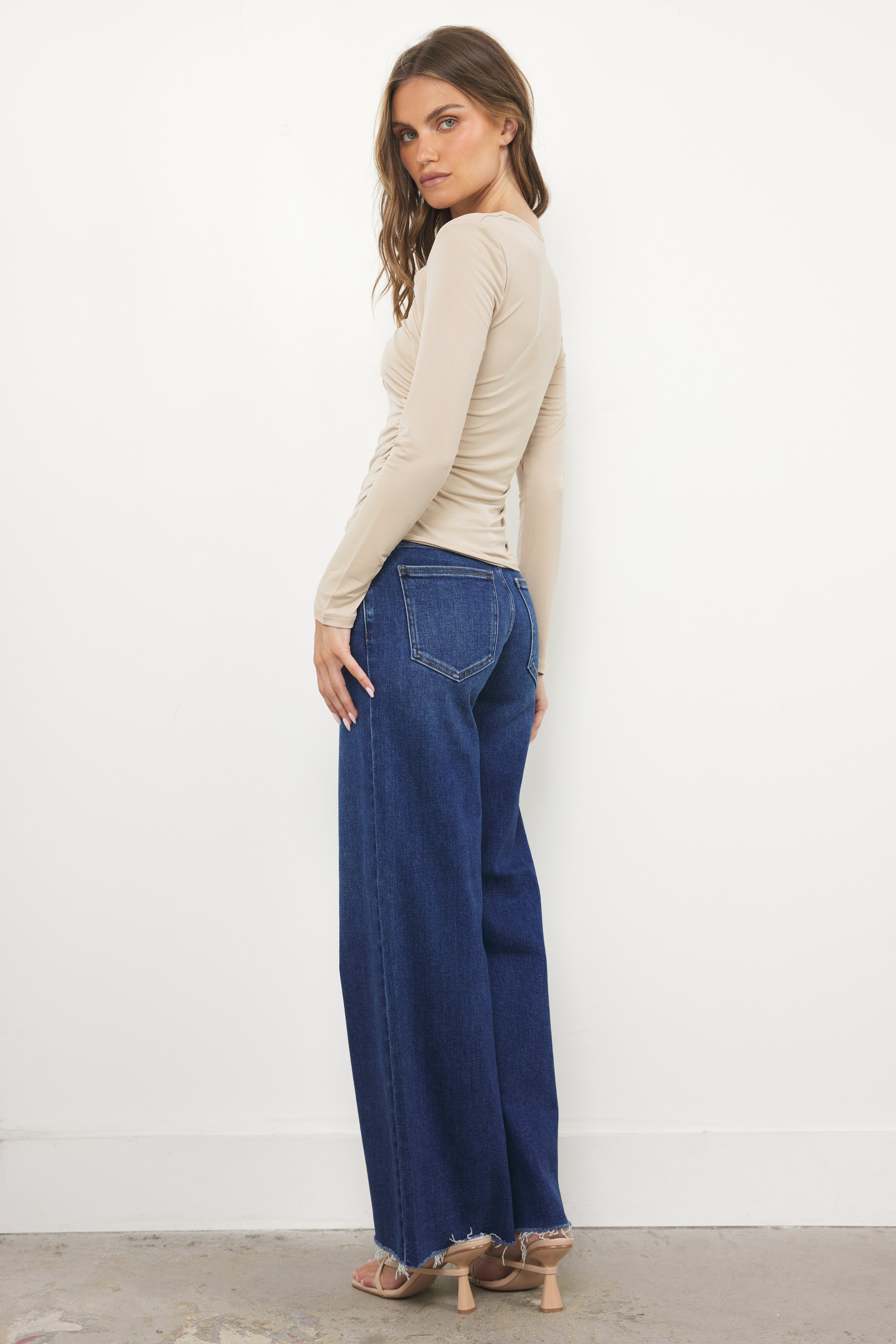 パンツ glamb Jenny denim layered design pants Wholesale Women Fashion Sequin Fringed Straight-Leg Jeans