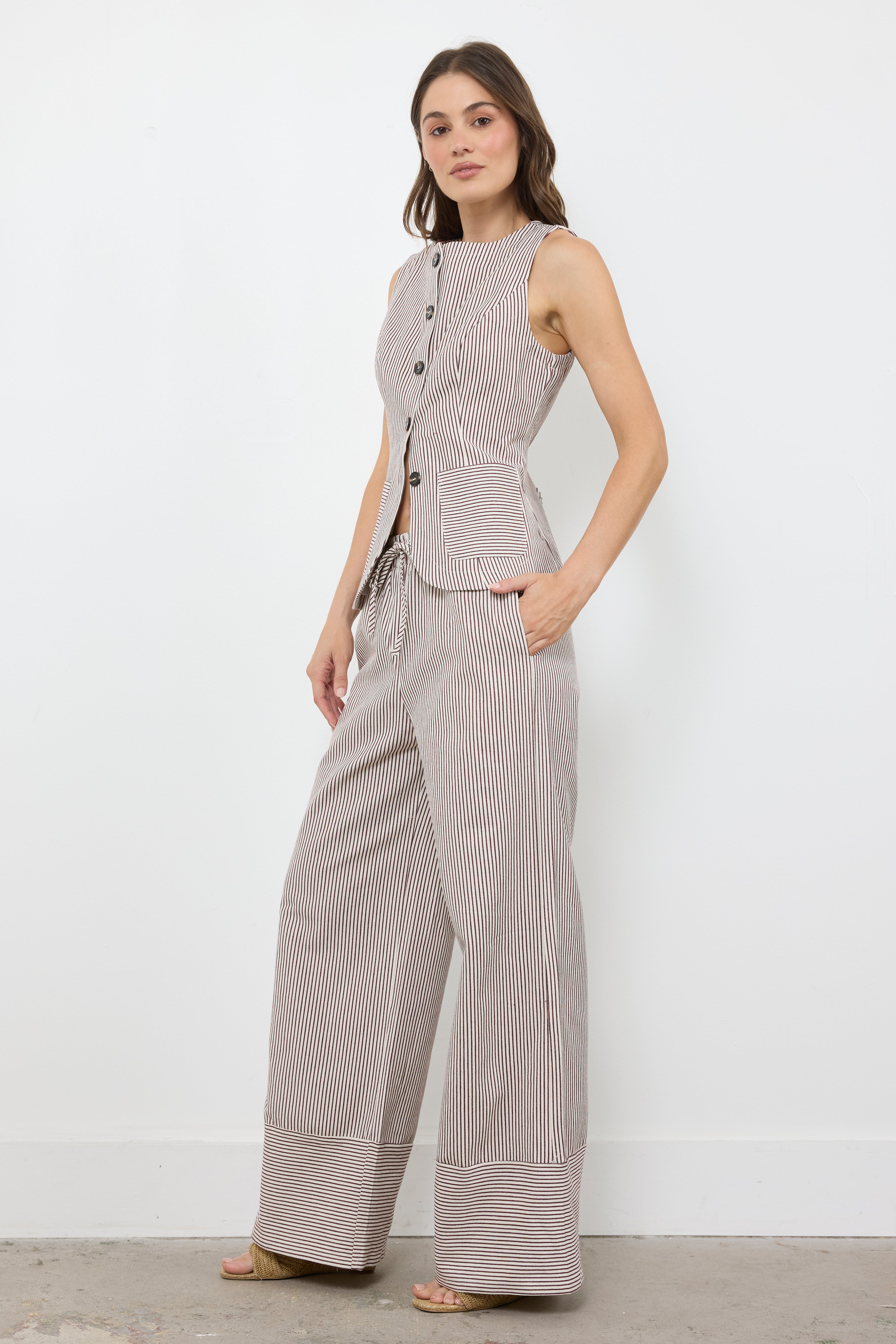 Jump Then Fall Burgundy/Cream Pants