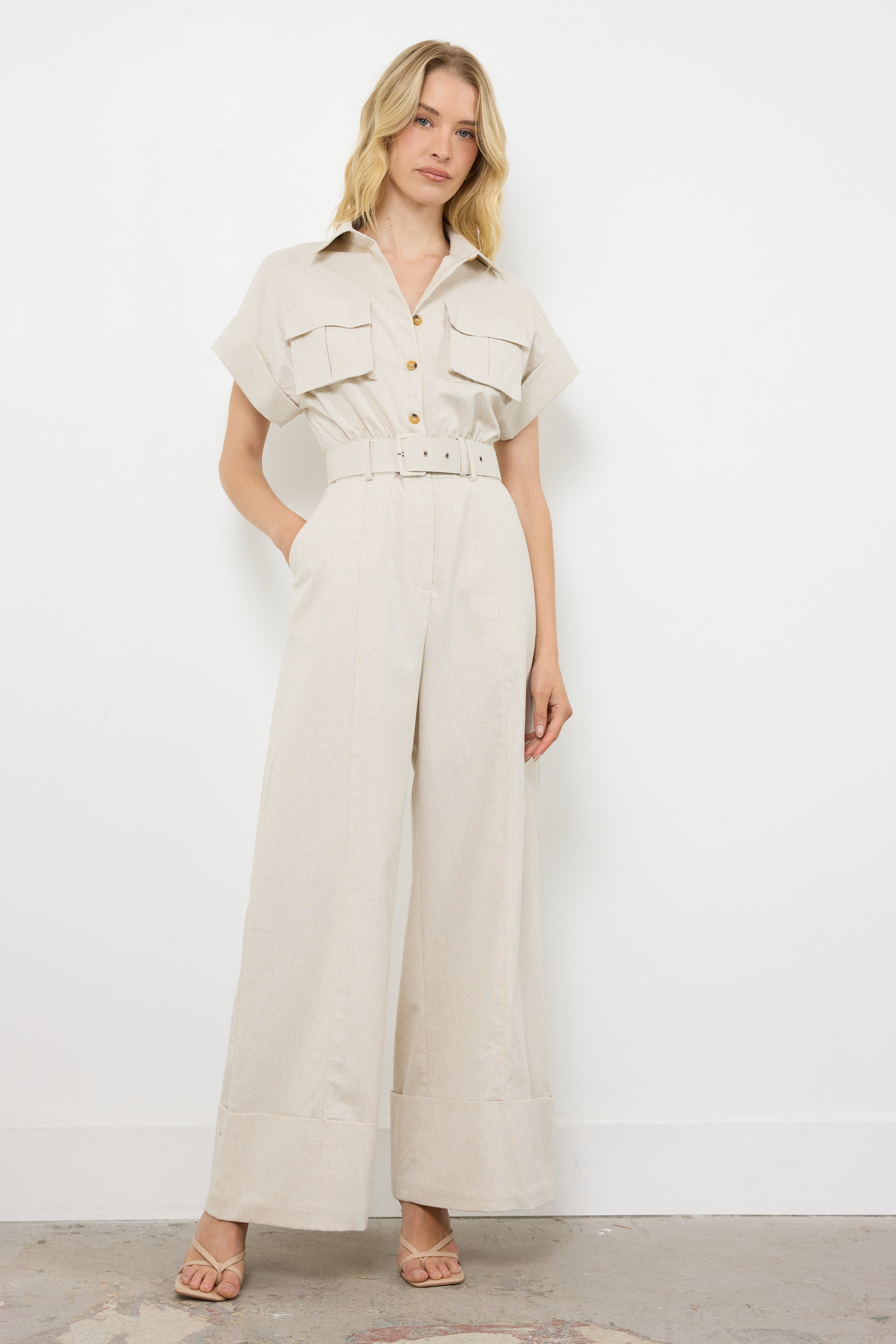 On The Go Two Tone Linen Jumpsuit
