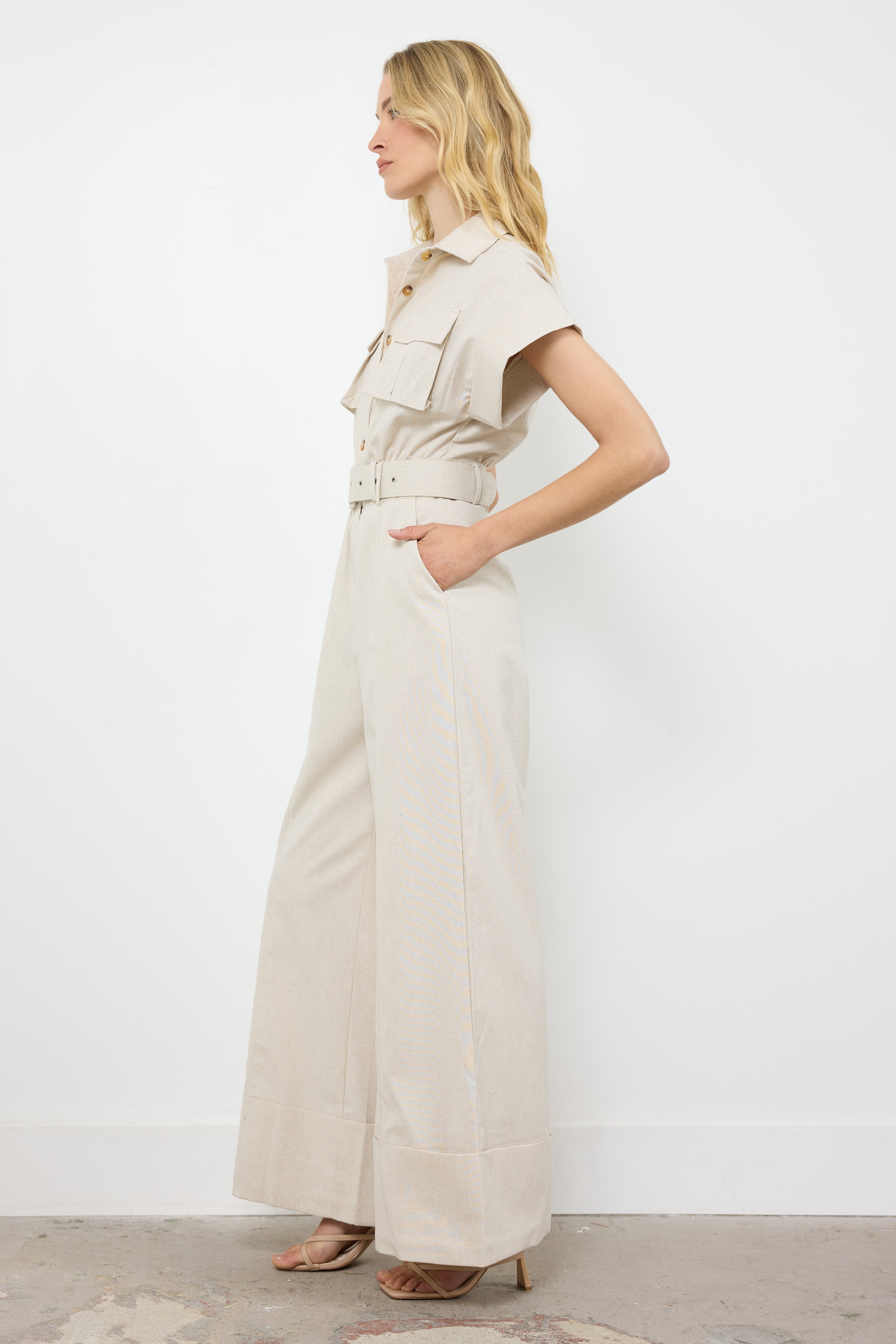 On The Go Two Tone Linen Jumpsuit