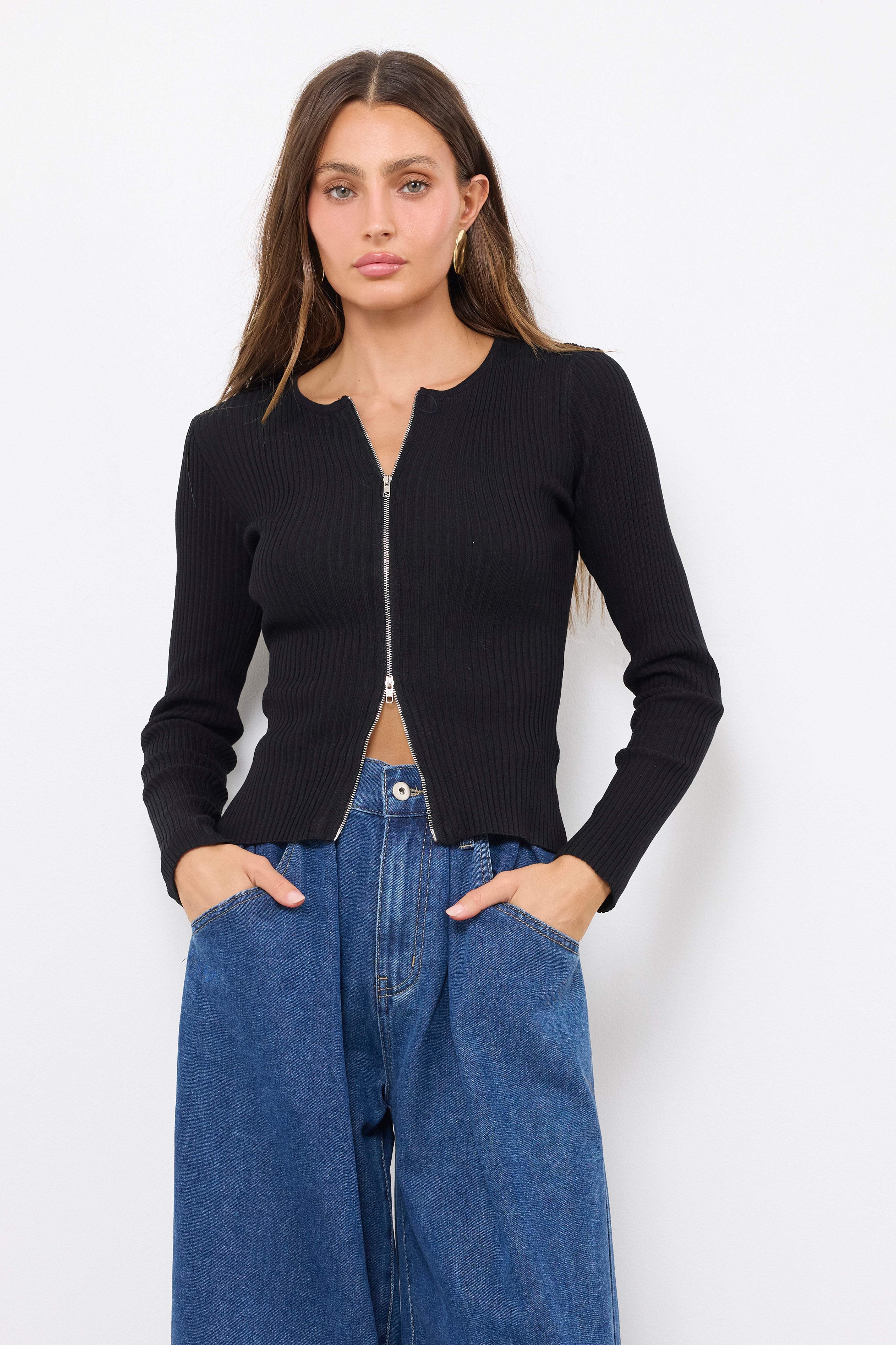 Zip Ya Mouth Black Knit Top