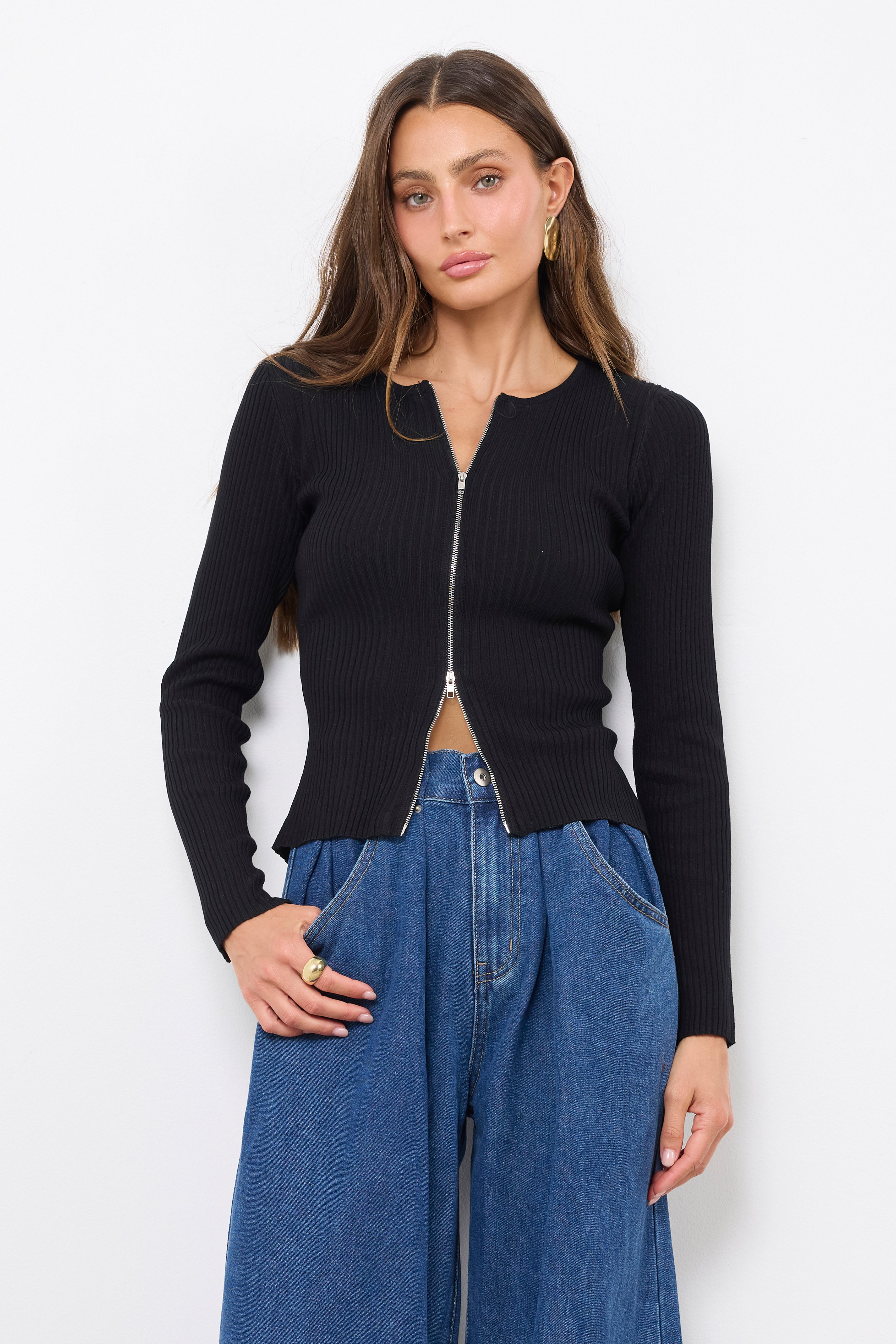Zip Ya Mouth Black Knit Top