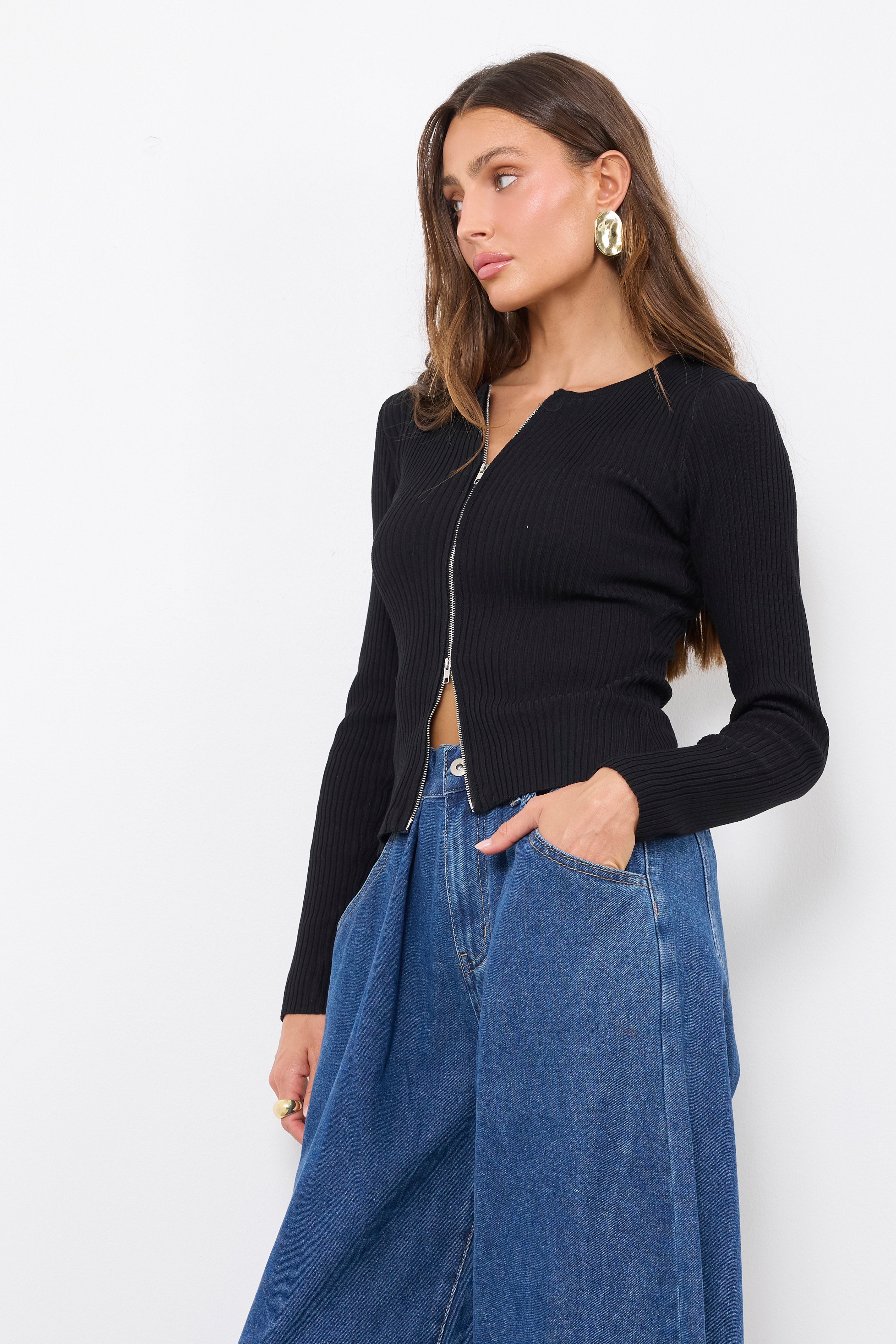 Zip Ya Mouth Black Knit Top