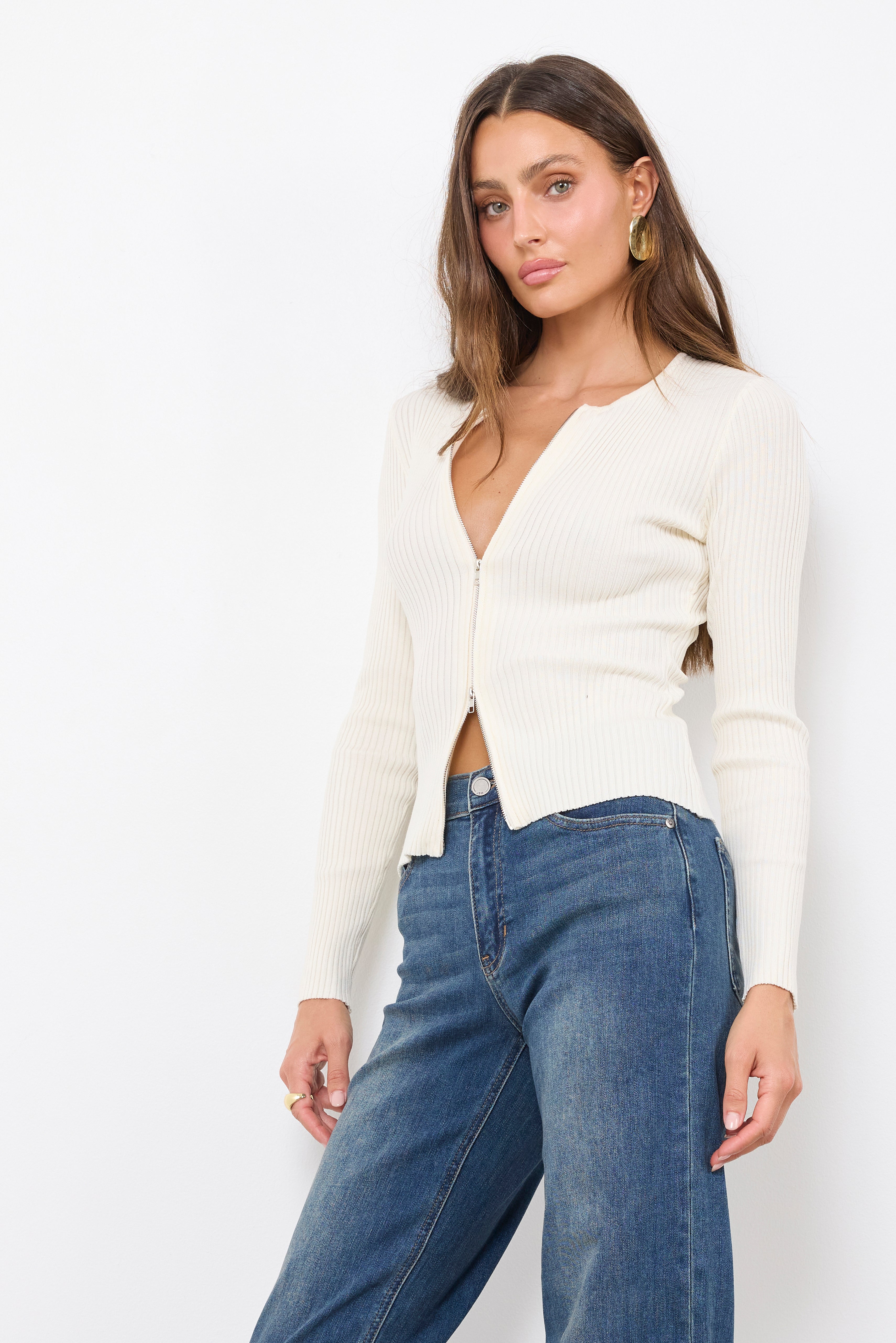 Zip Ya Mouth Ivory Knit Top