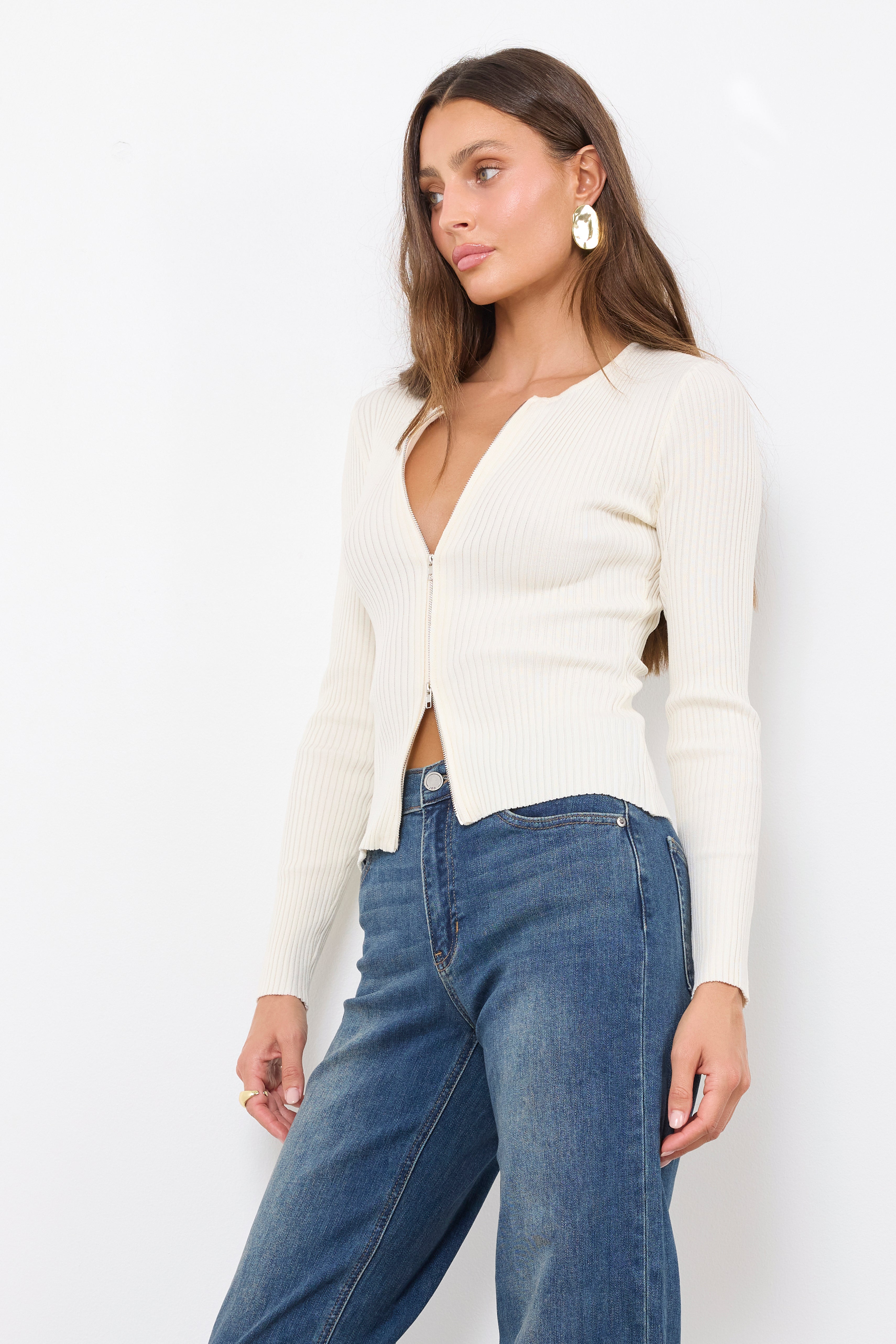 Zip Ya Mouth Ivory Knit Top