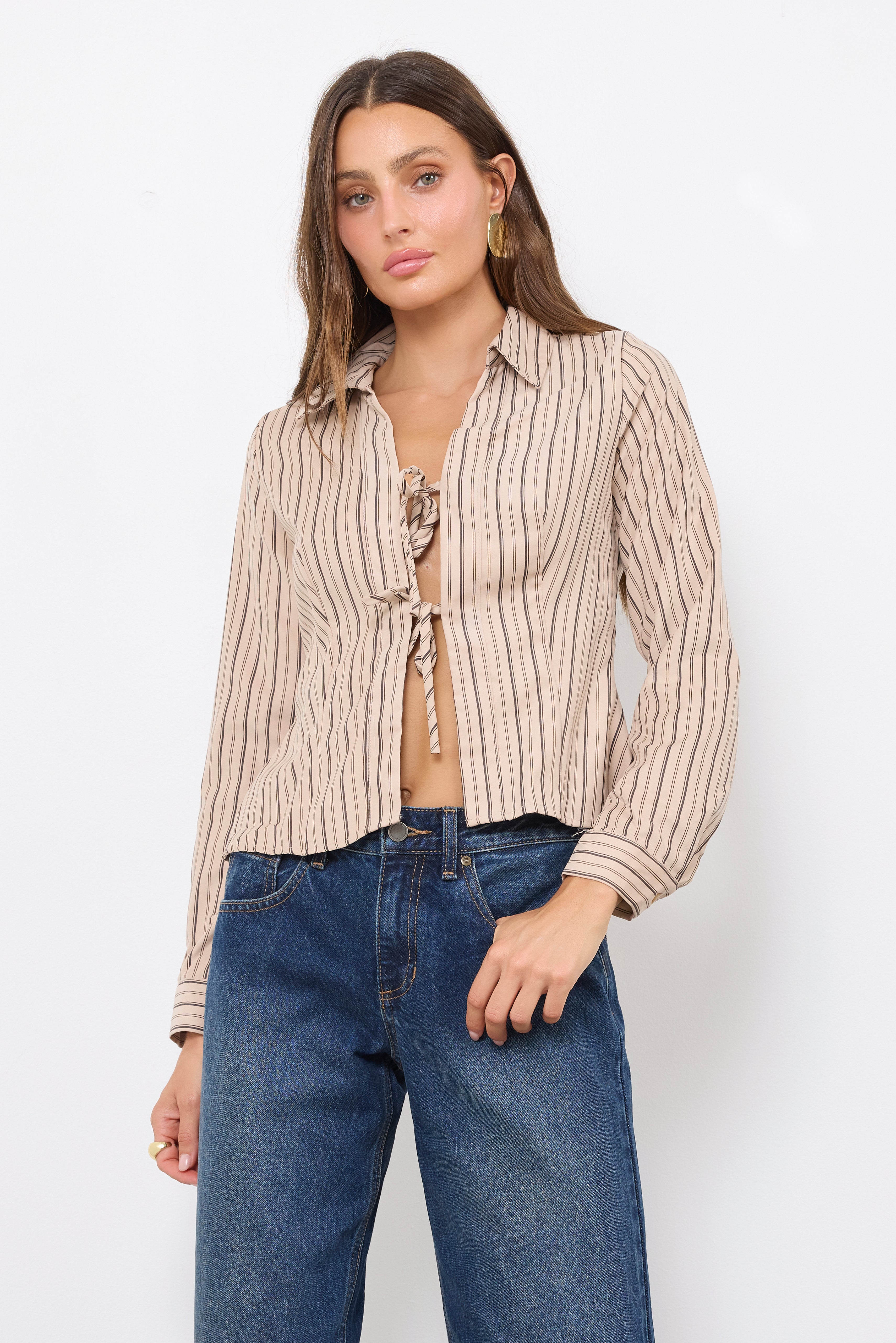 Don't Leave Me Tongue Tied Taupe Top